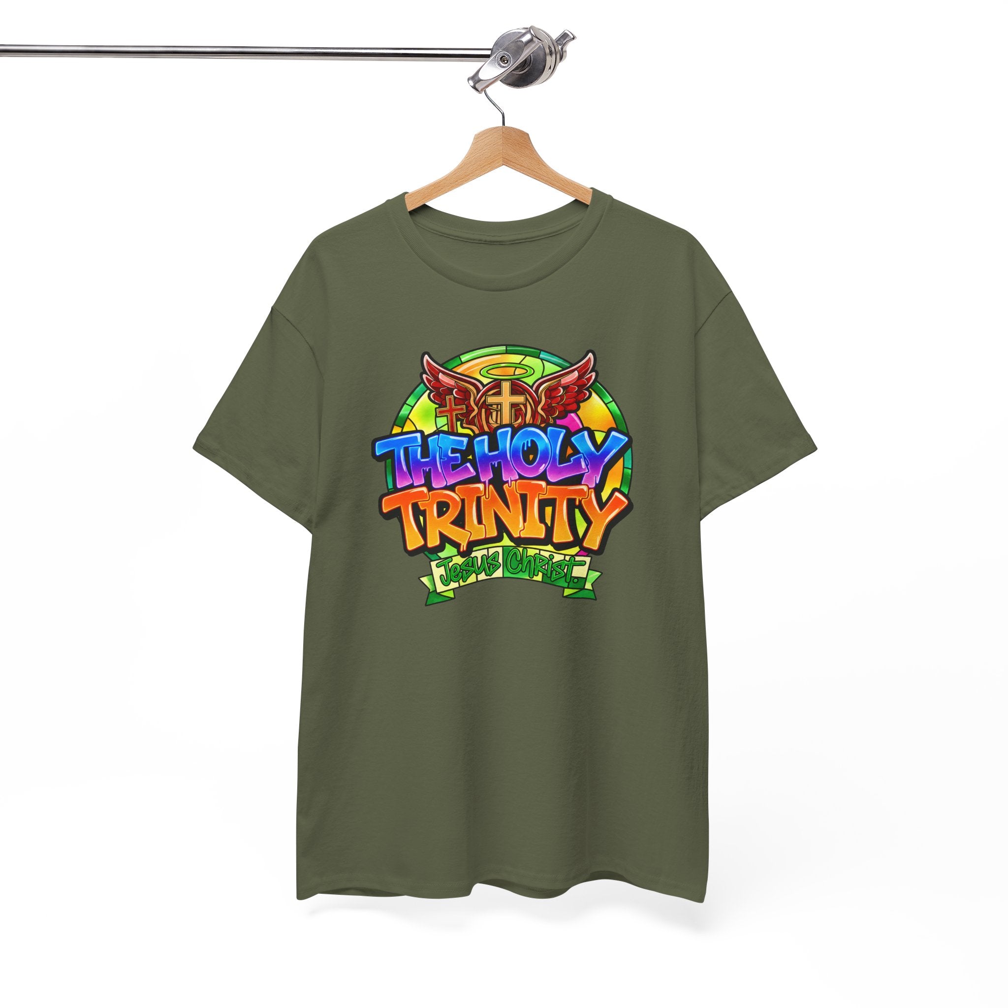Holy Trinity Graphic Tee — Colorful Faith-Inspired Streetwear T-Shirt