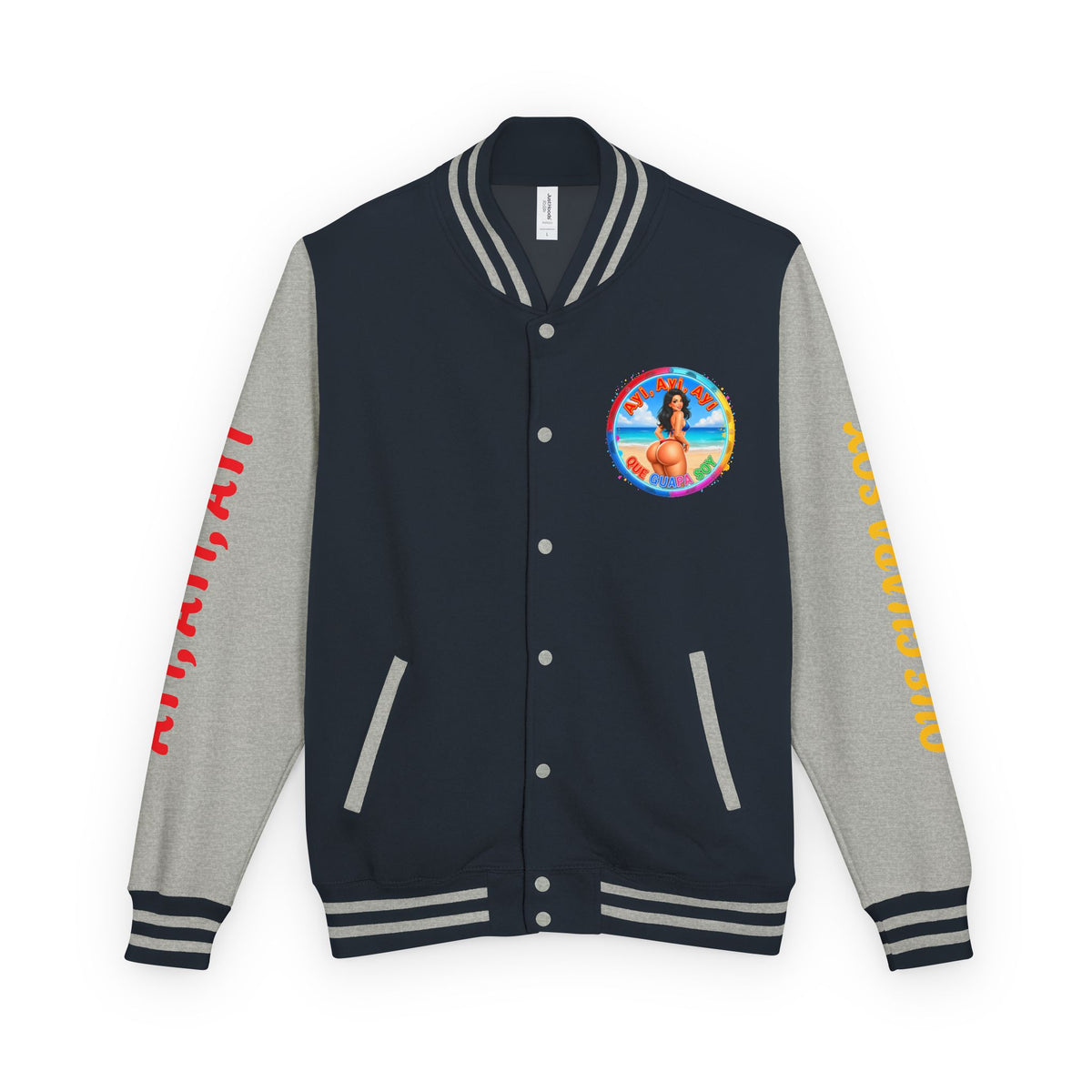 Letterman Jacket – Retro Beach Pinup Varsity Jacket with 'Ayi Ayi Ayi' Graphic