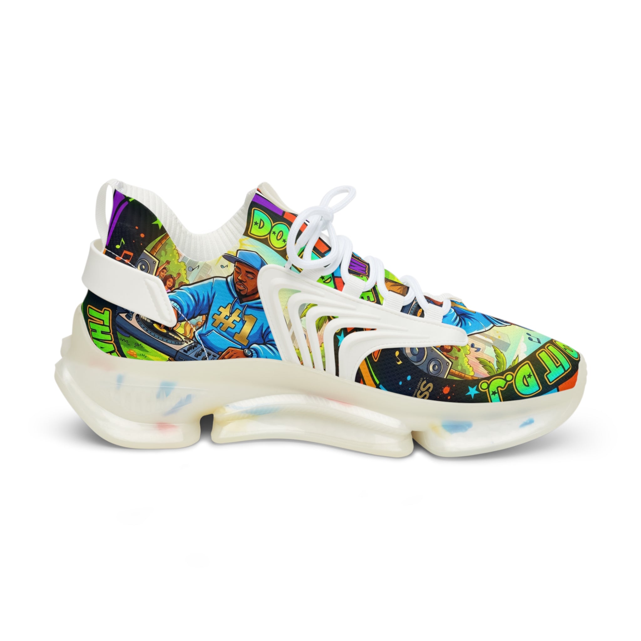 Men's Graphic Mesh Sneakers — " Lets Do It DJ" Colorful Retro DJ Street Style