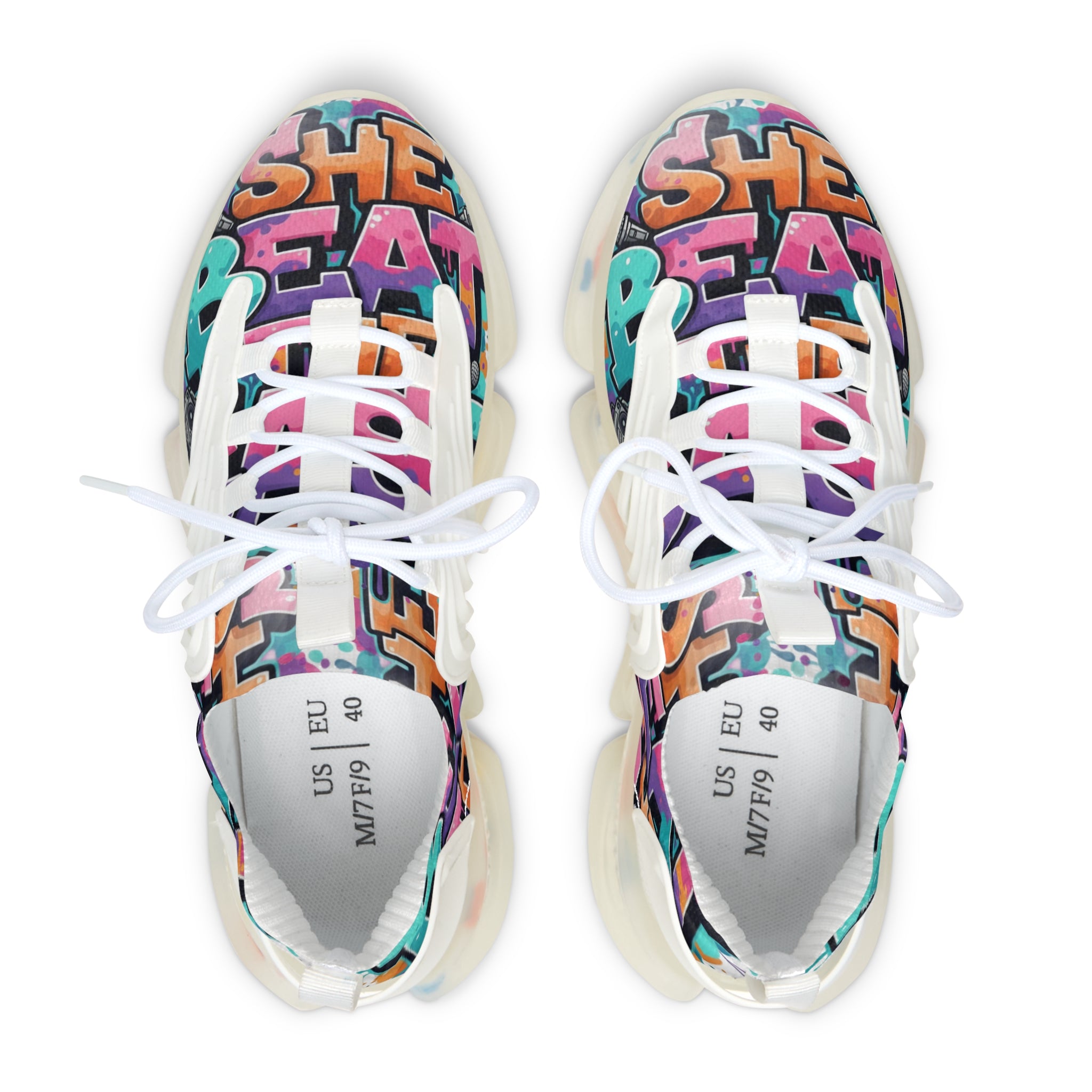 Women’s Mesh Sneakers —"She Beat The Case"Colorful Graffiti Statement Athletic Shoes
