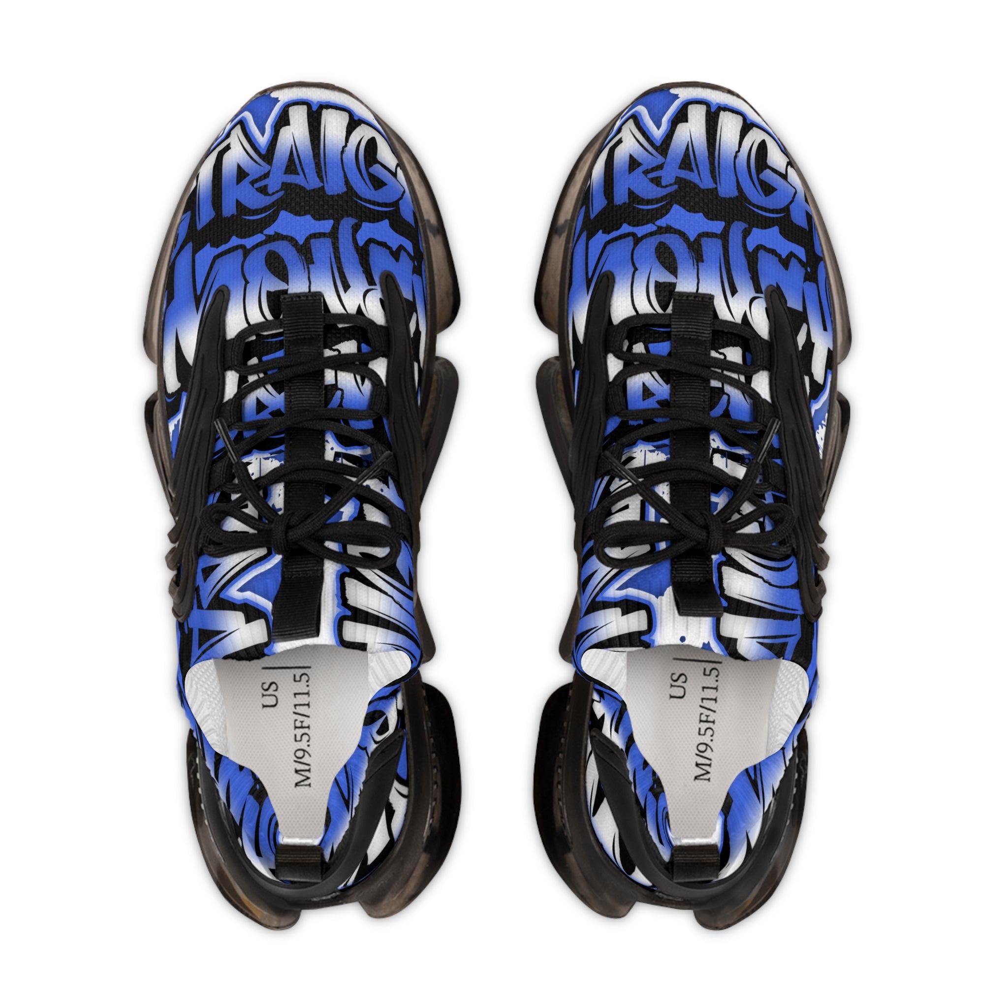 Men's Blue Graffiti Mesh Sneakers — "Straight Money Crew" Breathable Streetwear Athletic Shoes