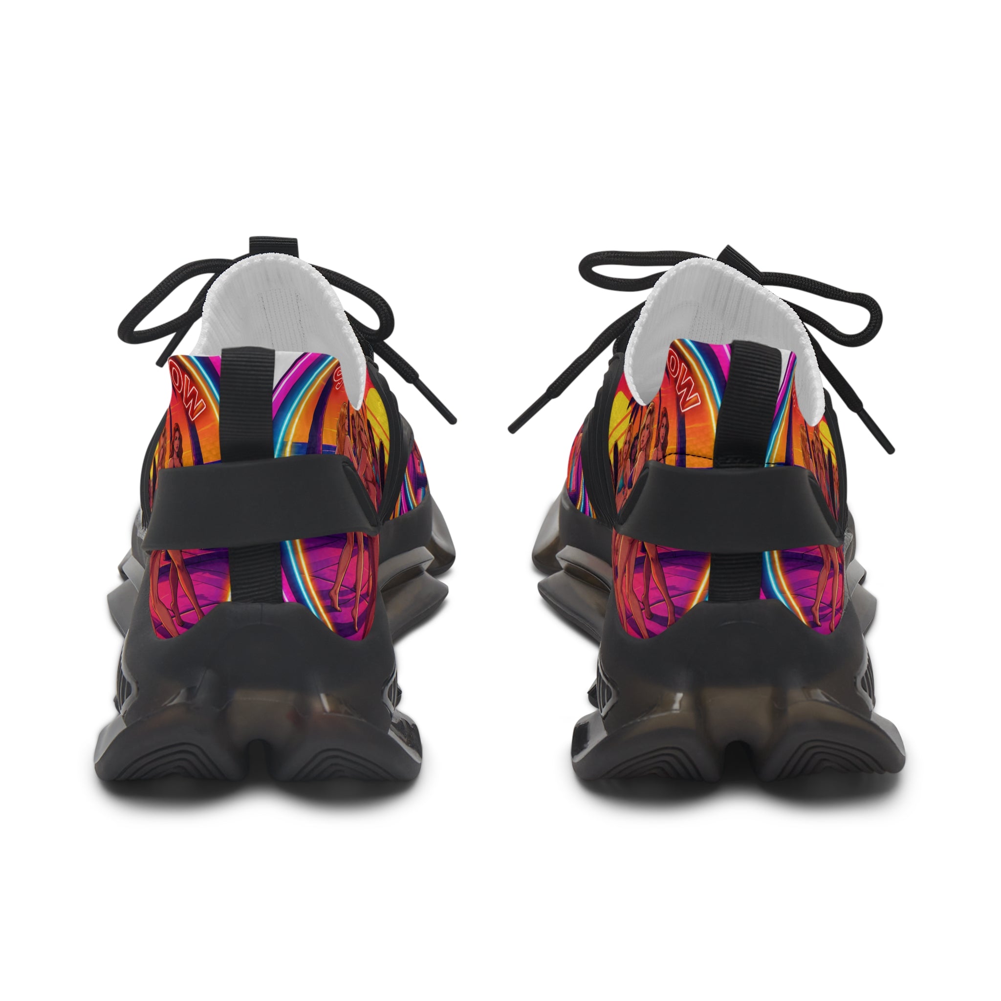 Women's Mesh Sneakers —"Slide With The Beat Now "Vibrant Retro Sunset Graphic Trainers