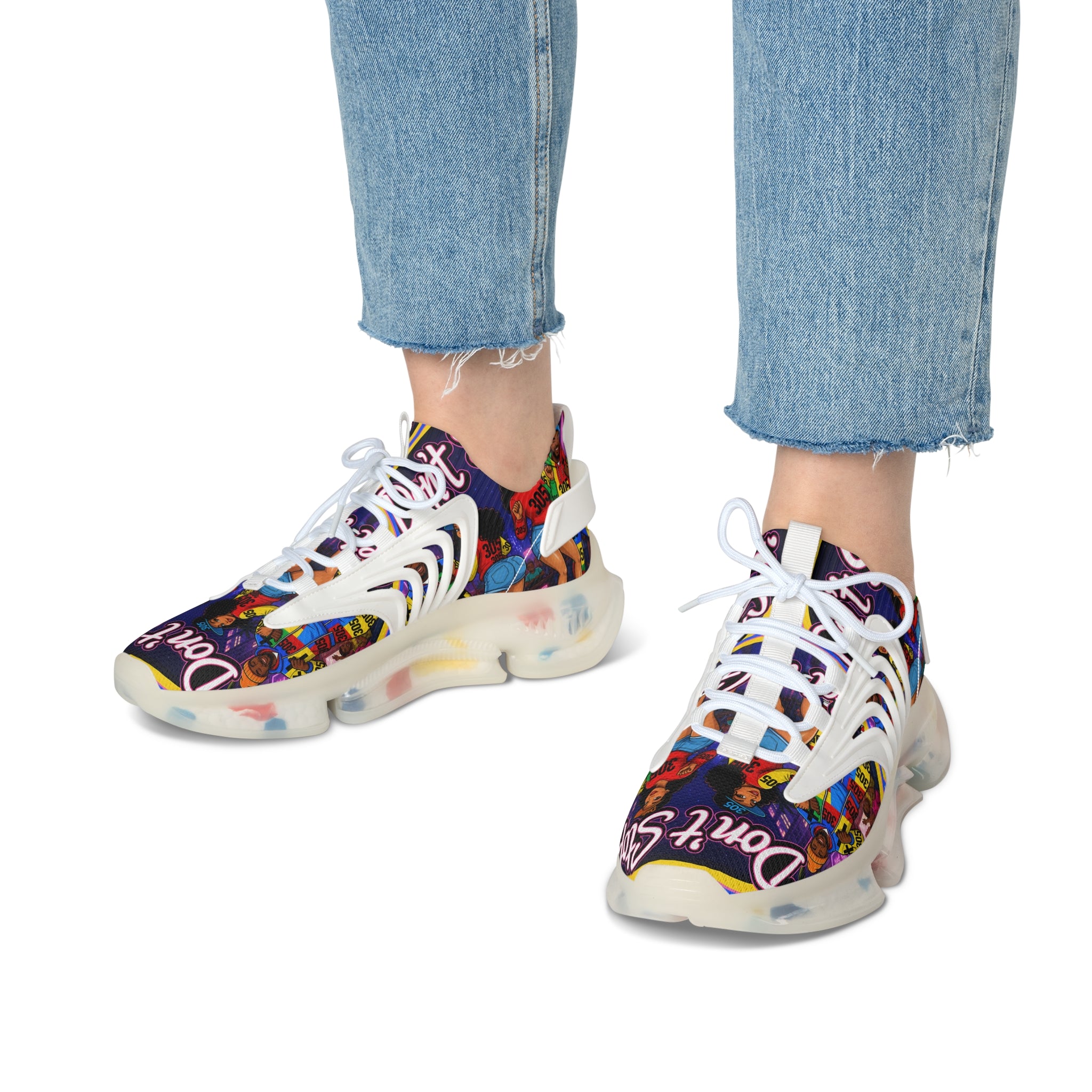 Women's Mesh Sneakers — Bold Graphic 'Don't Stop' Fashion Trainers
