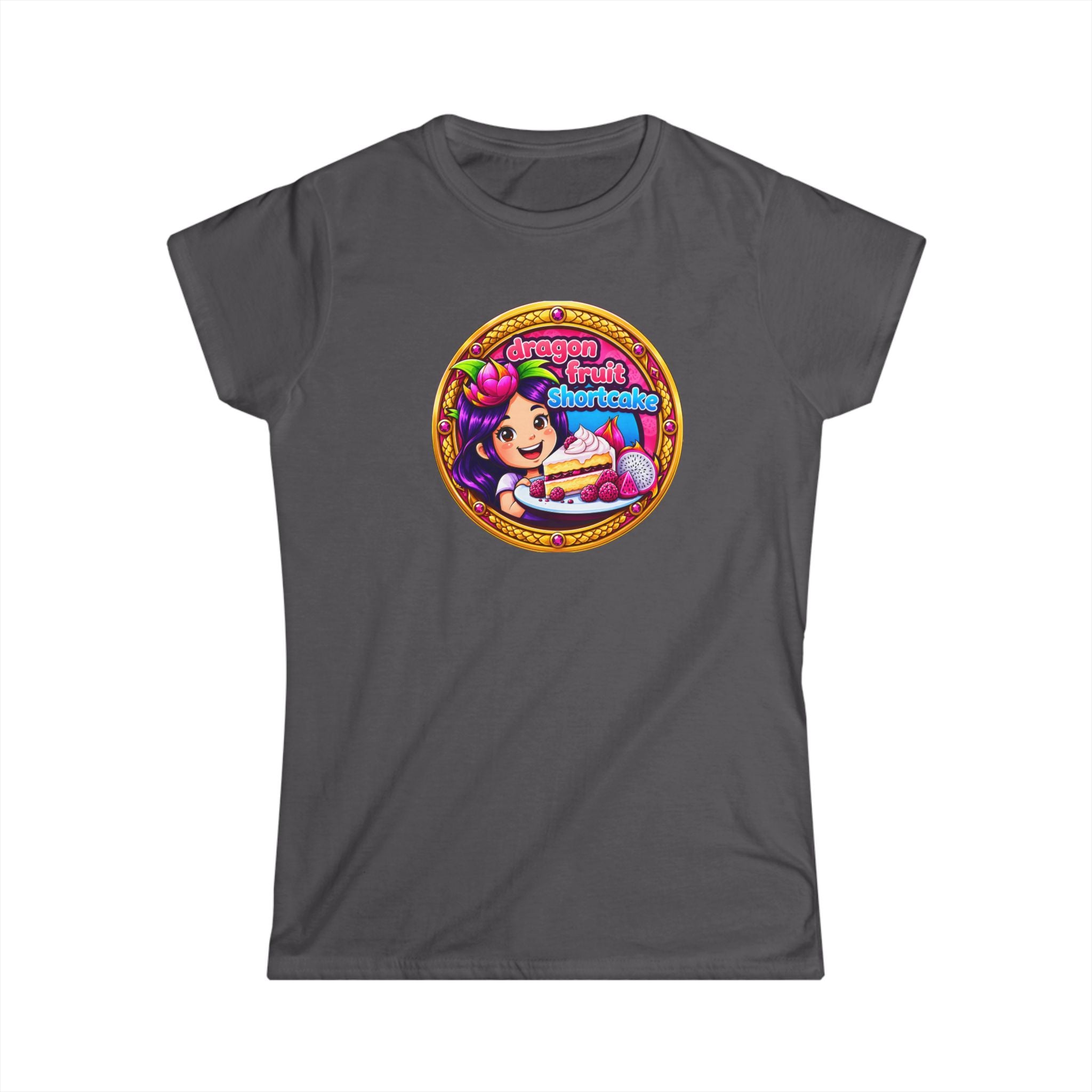 Women’s T‑Shirt — Cute Retro Girl with "Dragon Fruit Shortcake ” Graphic