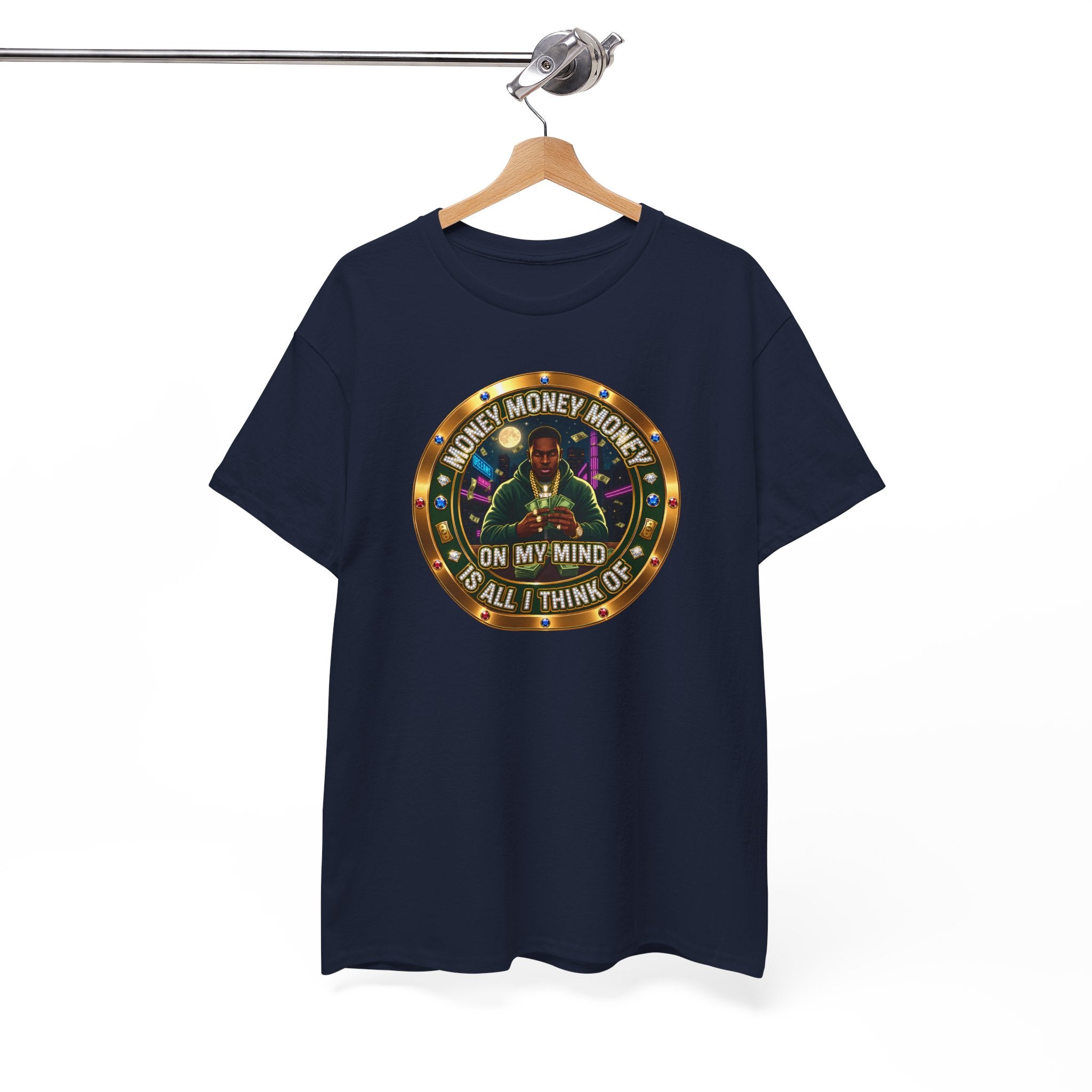 "Money On My Mind" Graphic Tee — Retro Casino Coin Design