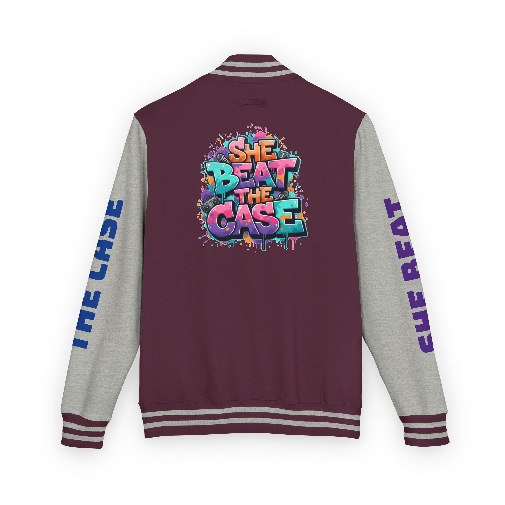 Letterman Jacket — “She Beat the Case” Colorful Graffiti Backprint