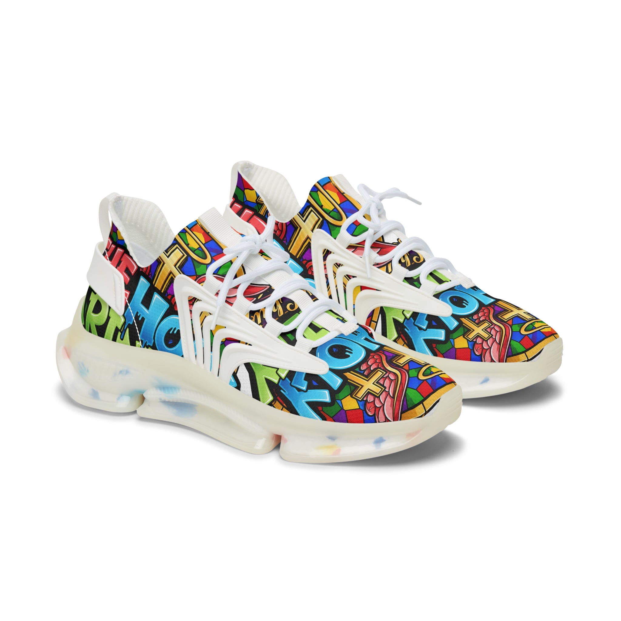 Men's Mesh Sneakers — " Holy Trinity "Colorful Graffiti Cross Design Athletic Shoes