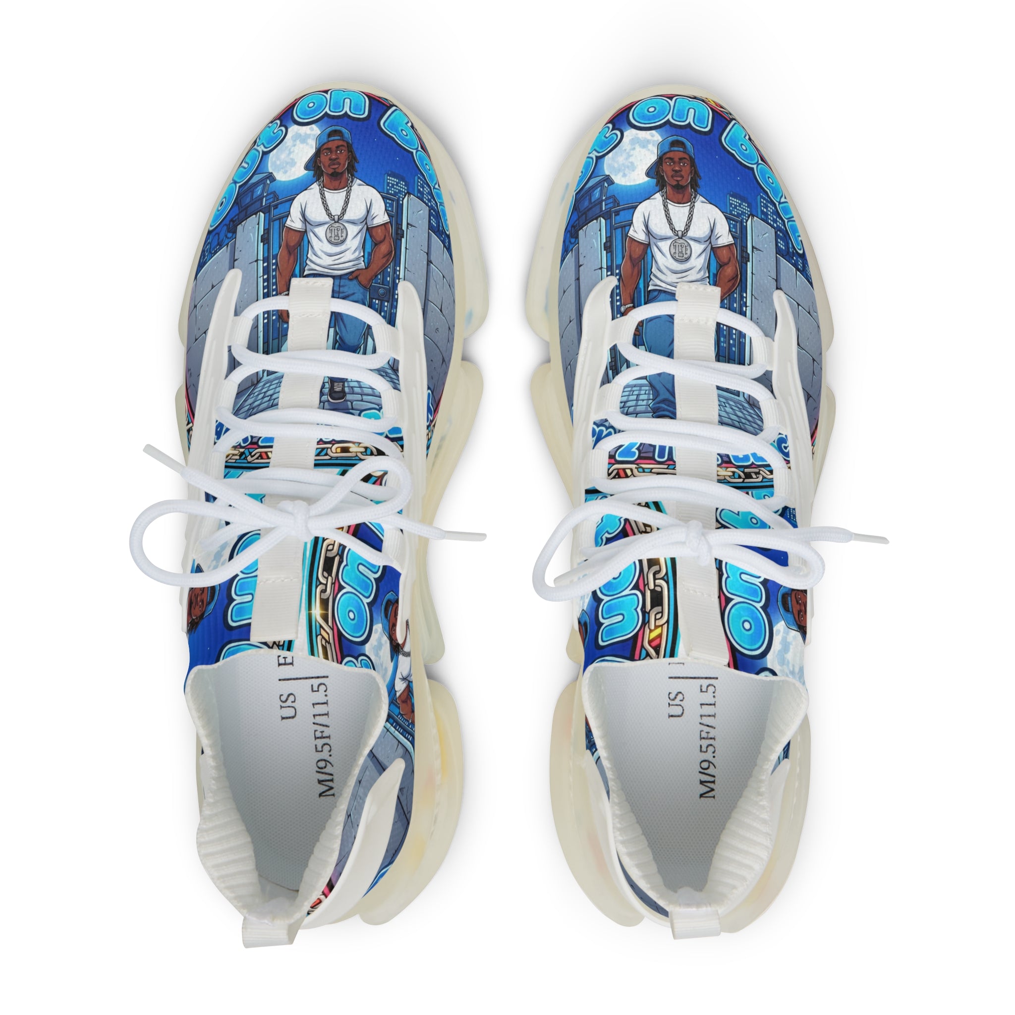 Men's Graphic Mesh Sneakers — " Out On Bail" Street Art Portrait Design
