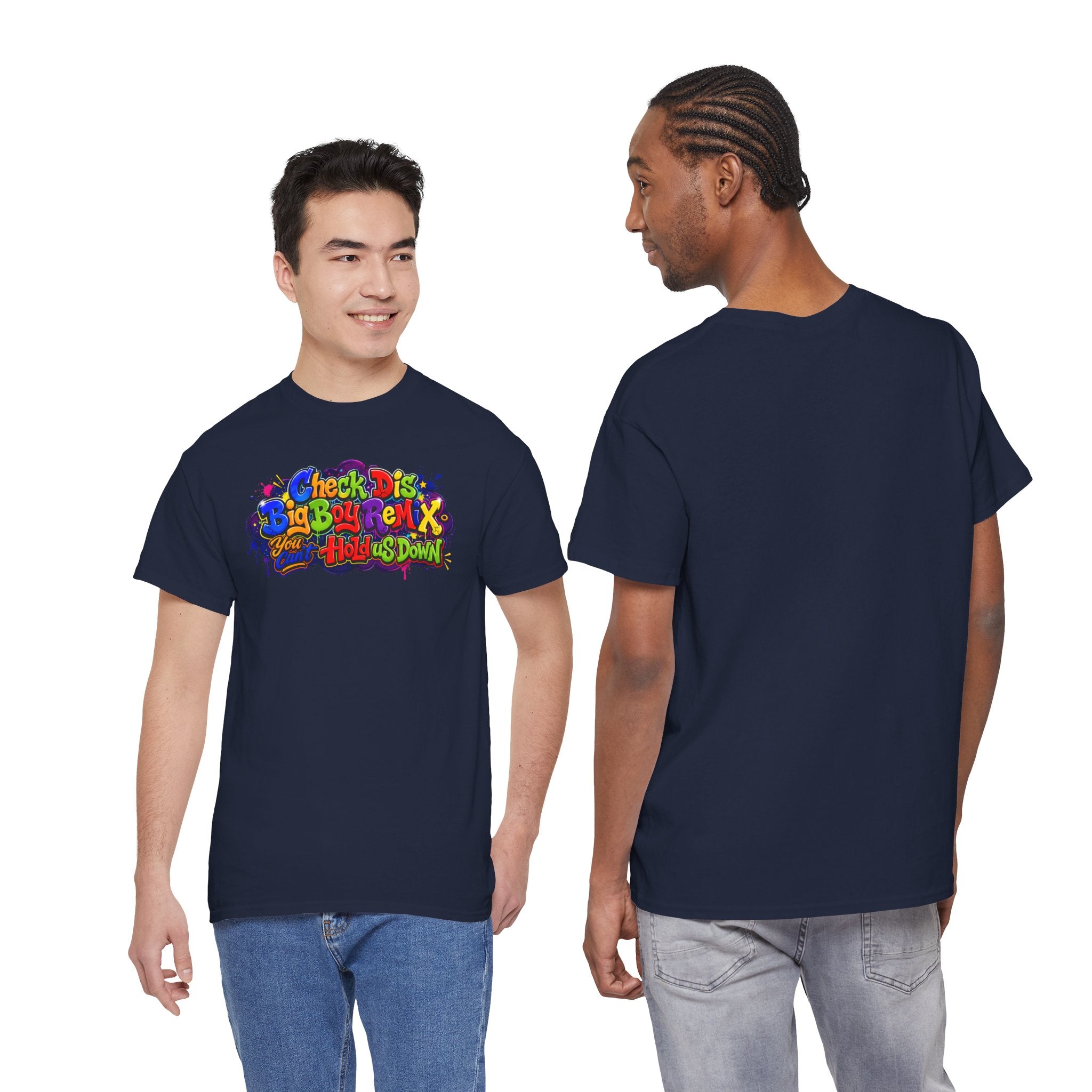 Graphic Tee — Colorful 'Check Dis Big Boy Remix' Retro Street Art T-Shirt