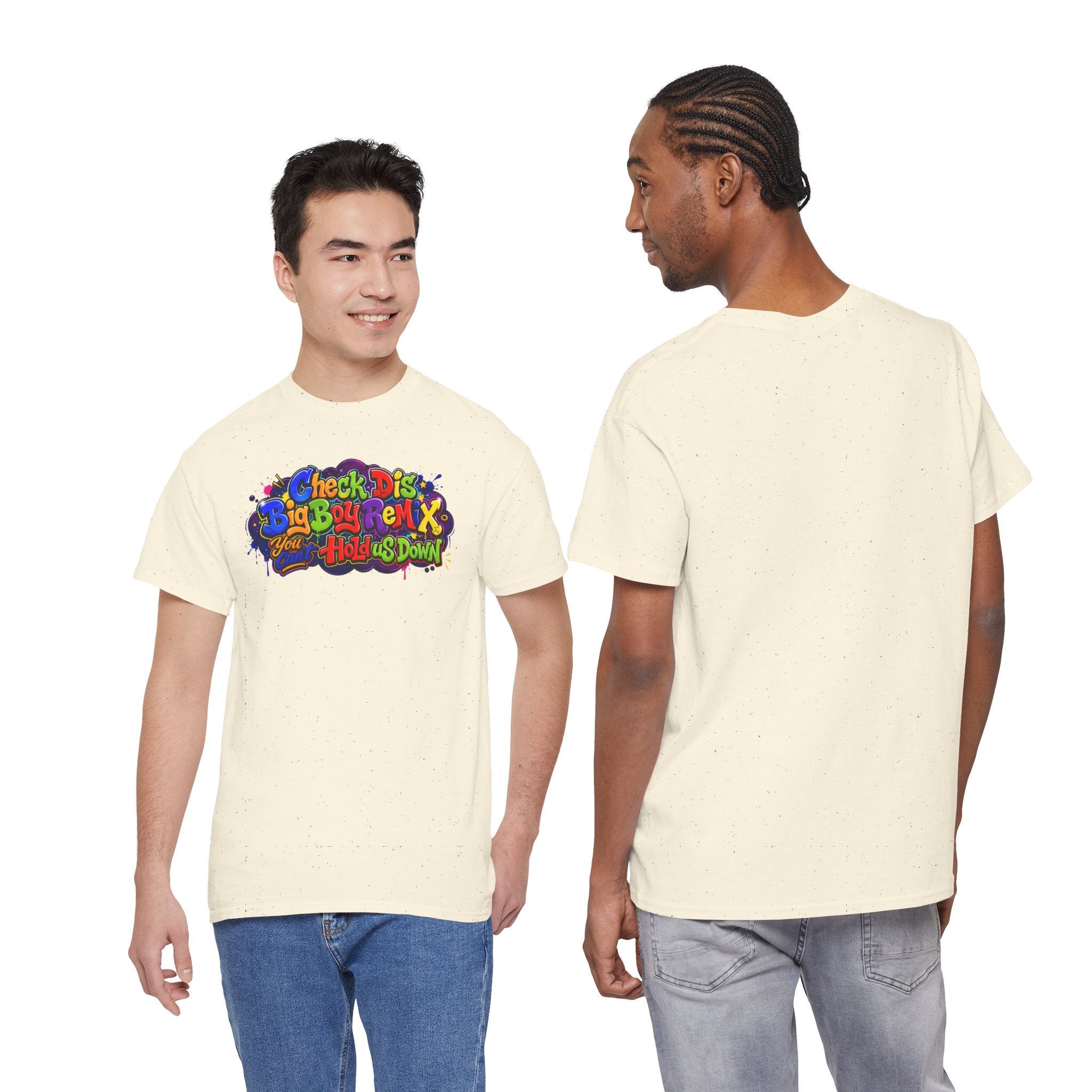 Graphic Tee — Colorful 'Check Dis Big Boy Remix' Retro Street Art T-Shirt