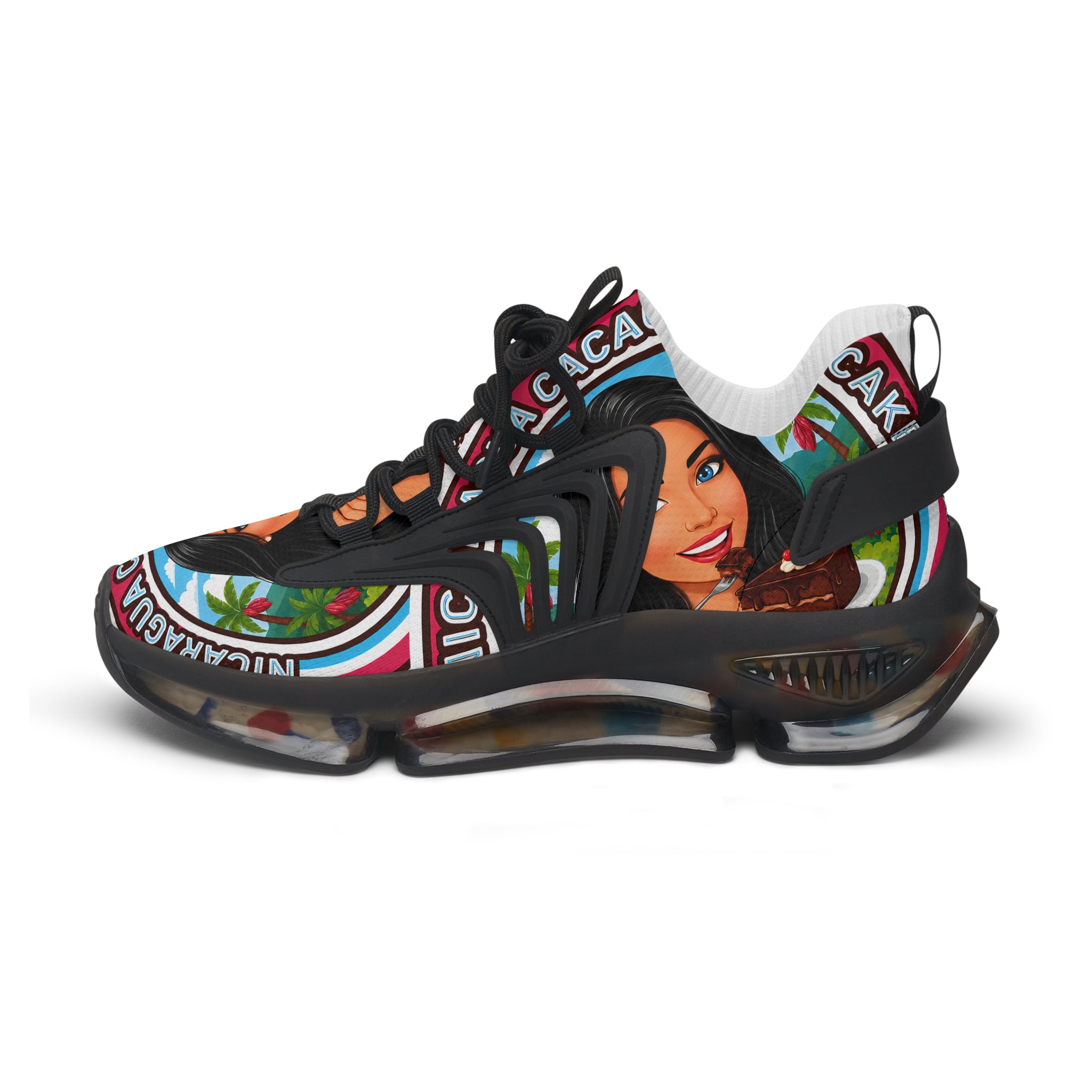 Women’s Mesh Sneakers — Retro "Nicaragua Cacao Shortcake" Graphic Athletic Shoes