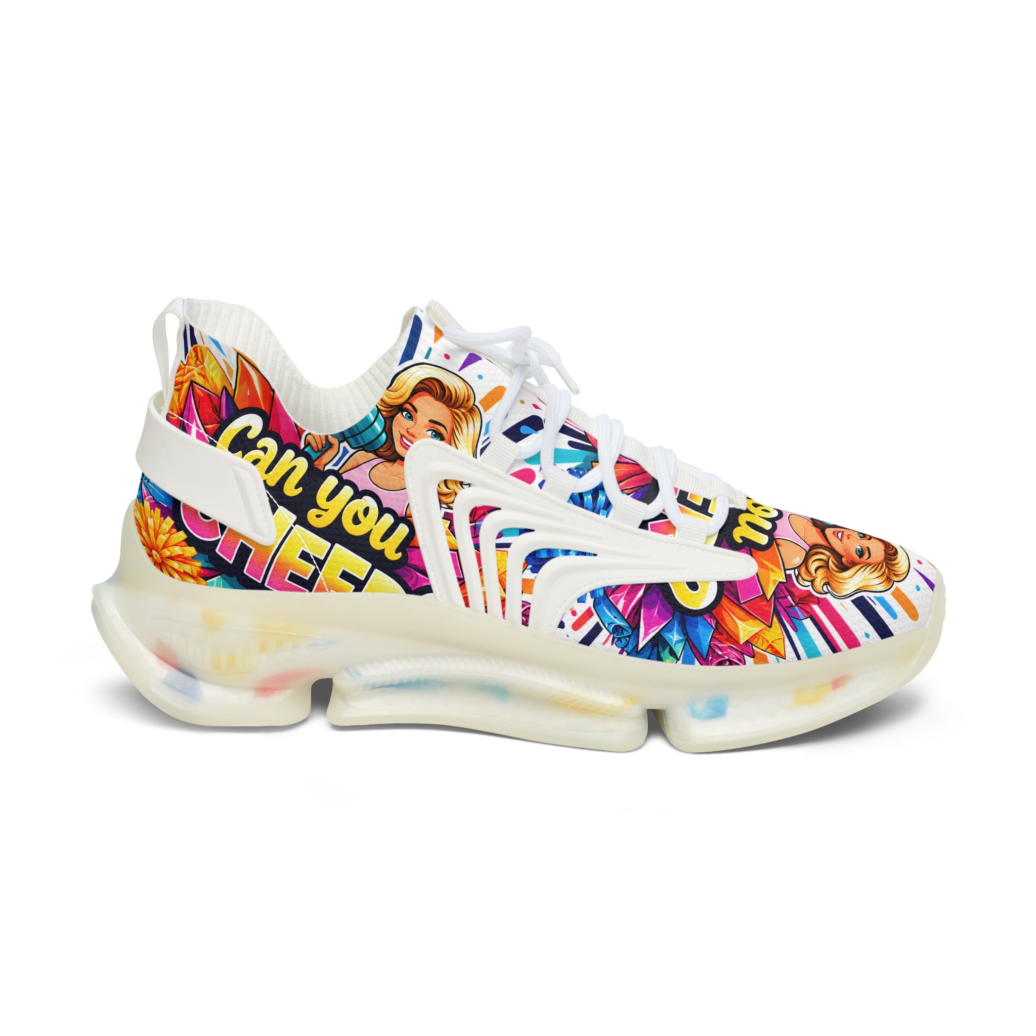 Women's Mesh Sneakers — Colorful Pop Art 'Can You Cheer Graphic Runner