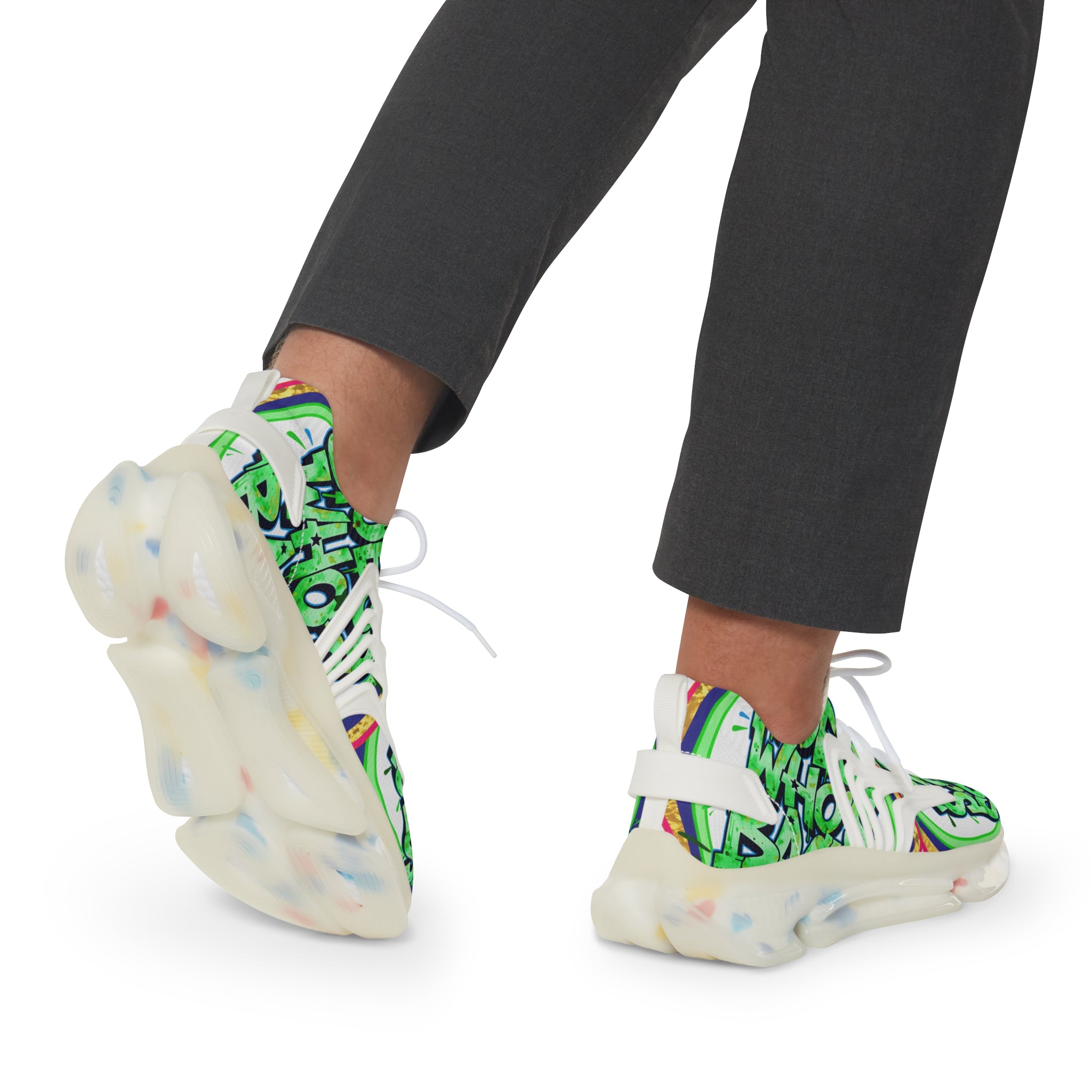 Men's Mesh Sneakers — " Guess Who's Back" Bold Green Graffiti 'Guess Who's Next' Athletic Shoes