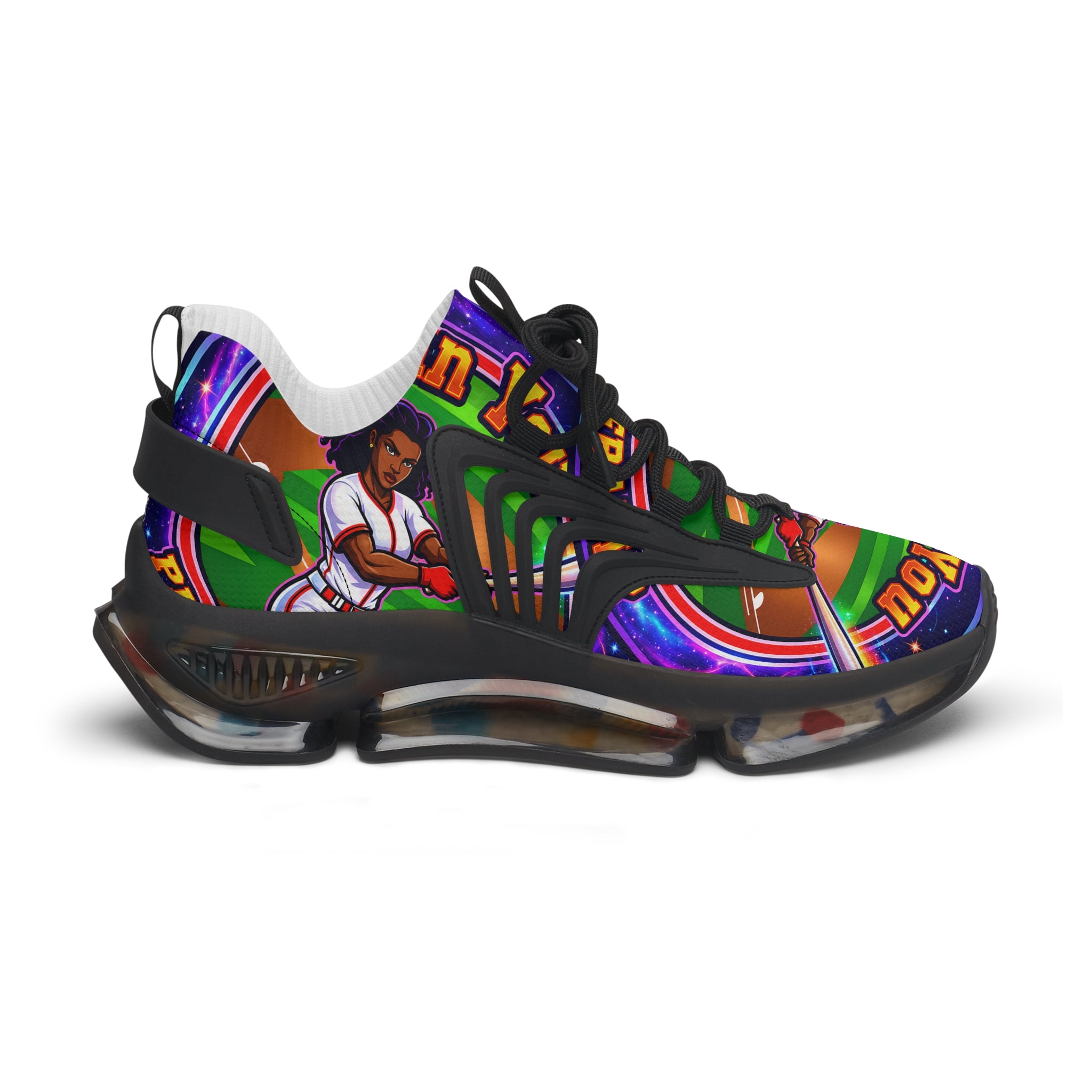 Retro Vibrant "Can You PlayBaseball" Women's Mesh Sneakers — Colorful Graphic Athletic Shoes