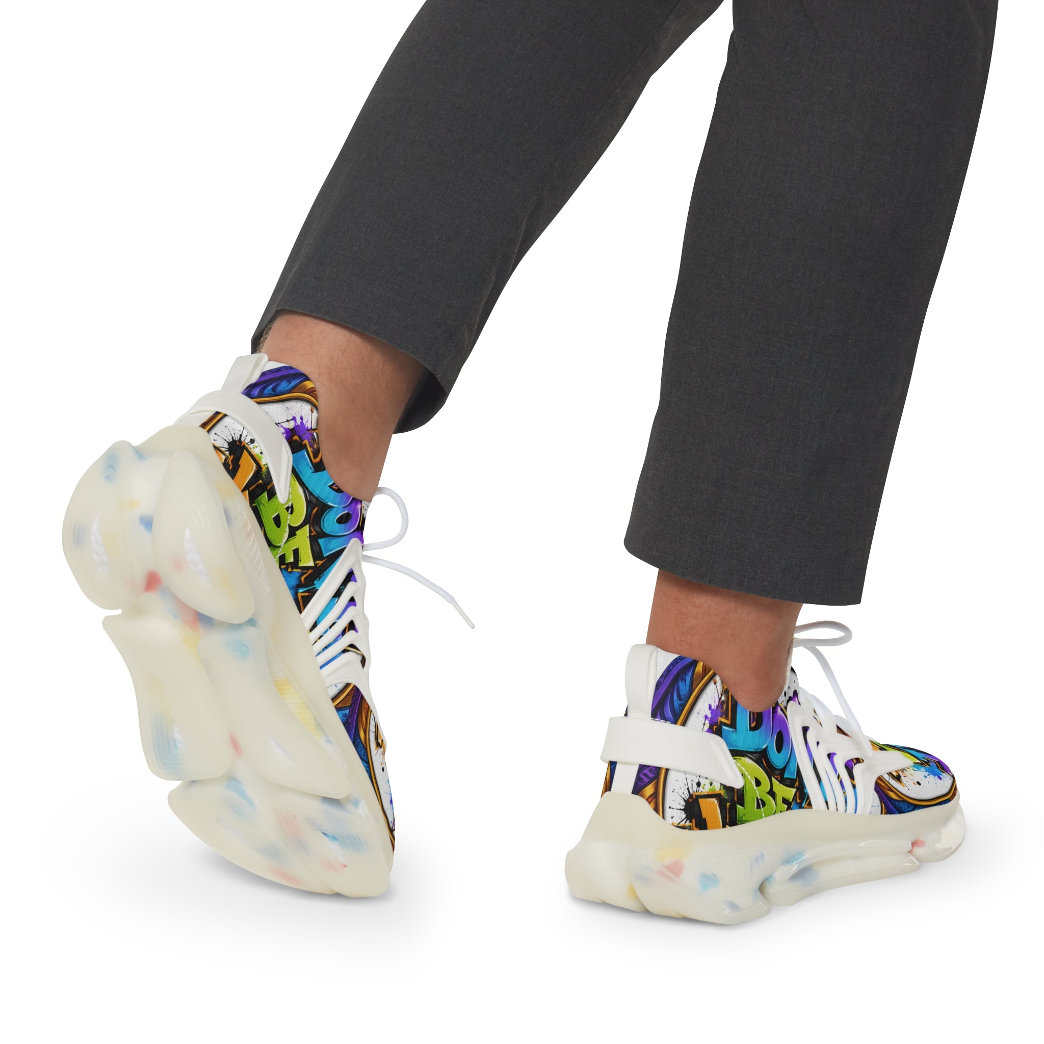 Men's Mesh Sneakers — " Don't Be A Junkie" Colorful 'Don't Be a Junkie' Graffiti Athletic Shoes