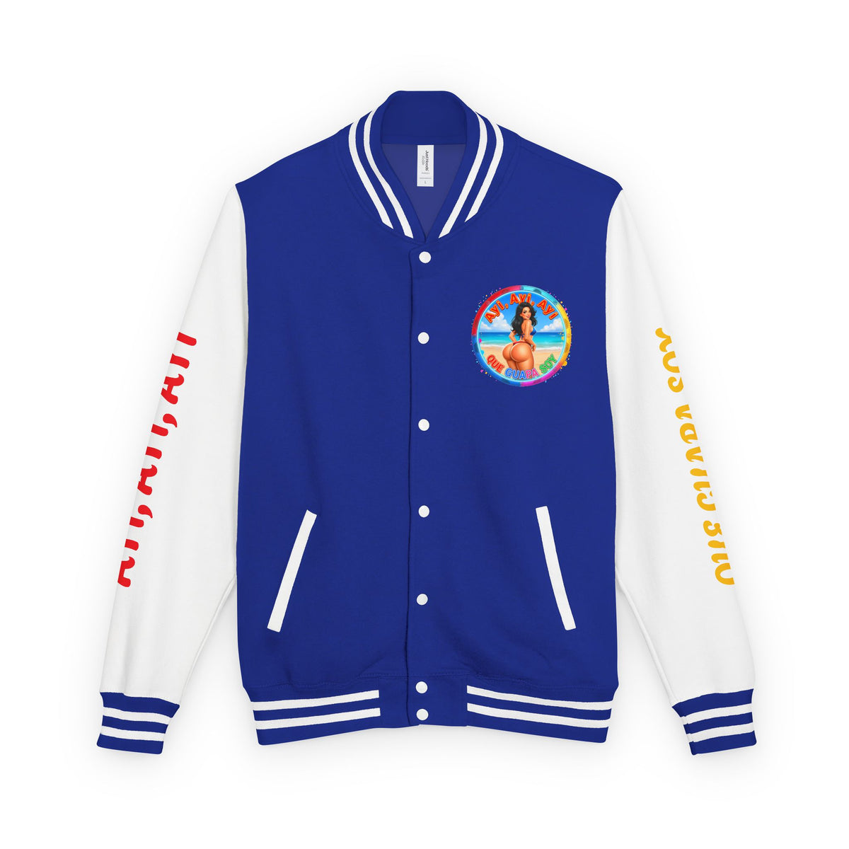 Letterman Jacket – Retro Beach Pinup Varsity Jacket with 'Ayi Ayi Ayi' Graphic