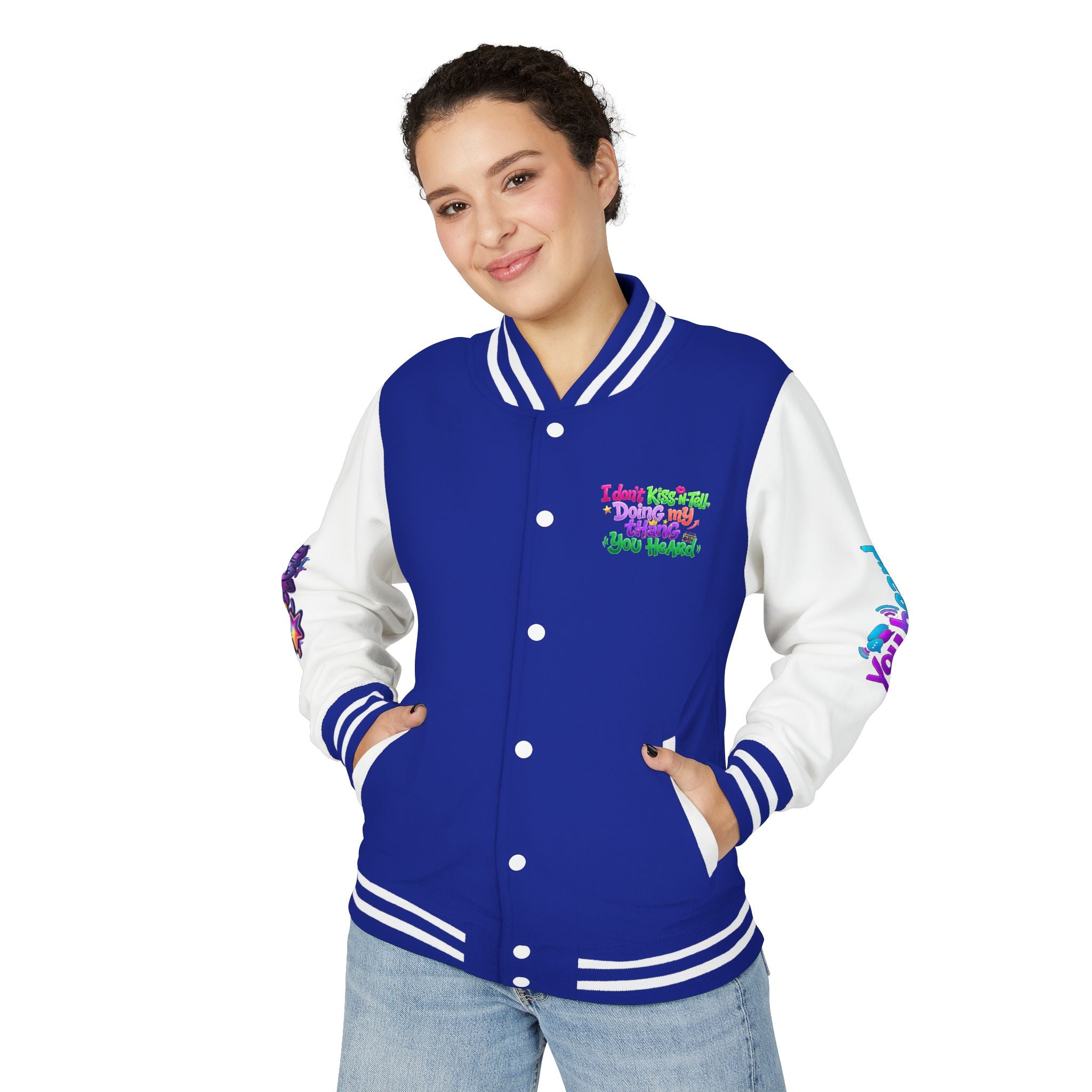Letterman Jacket — "I Don't Kiss-N-Tell, Doing My Thang You Heard" Colorful Streetwear