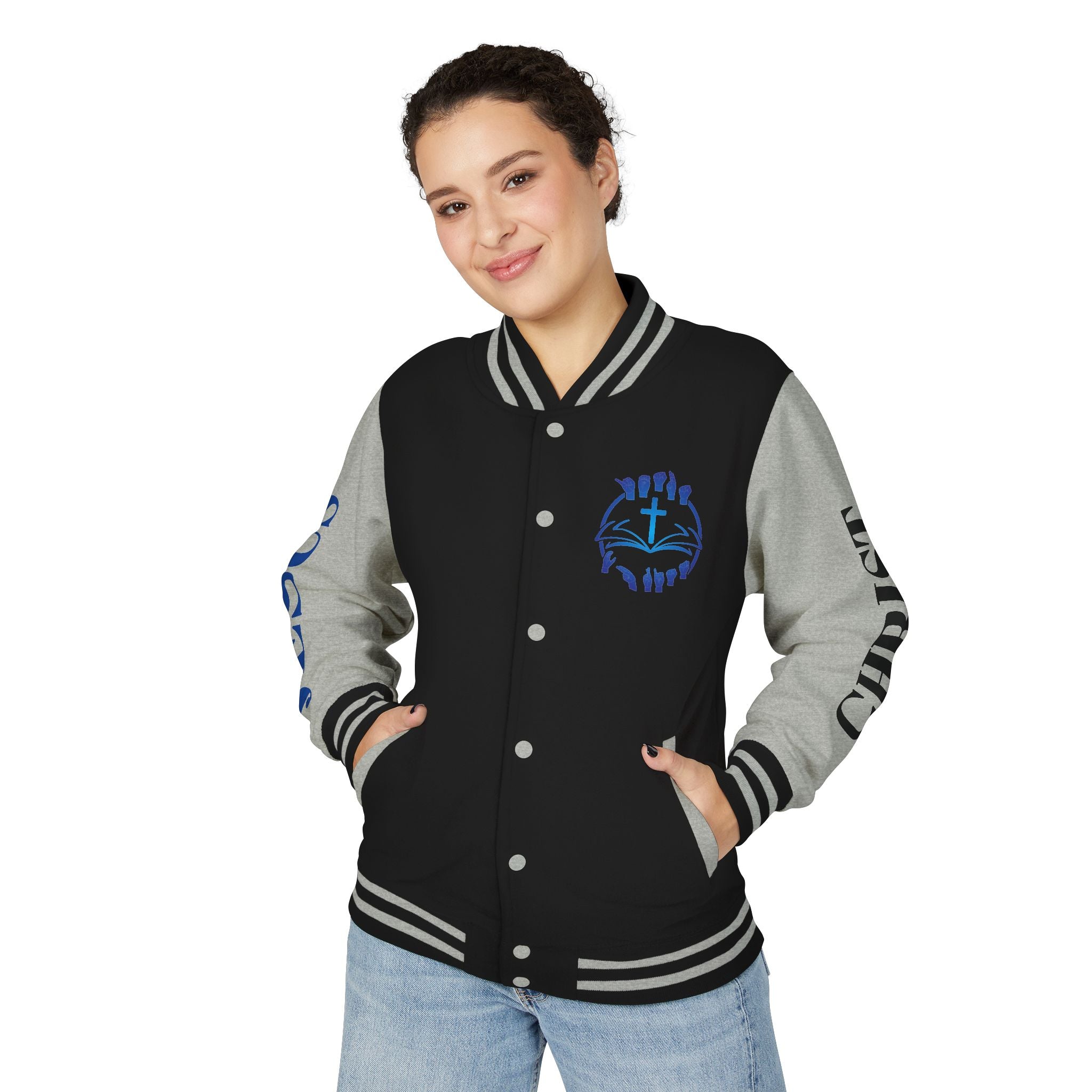 Christian Cross Letterman Jacket — Faith Crewneck Varsity Jacket