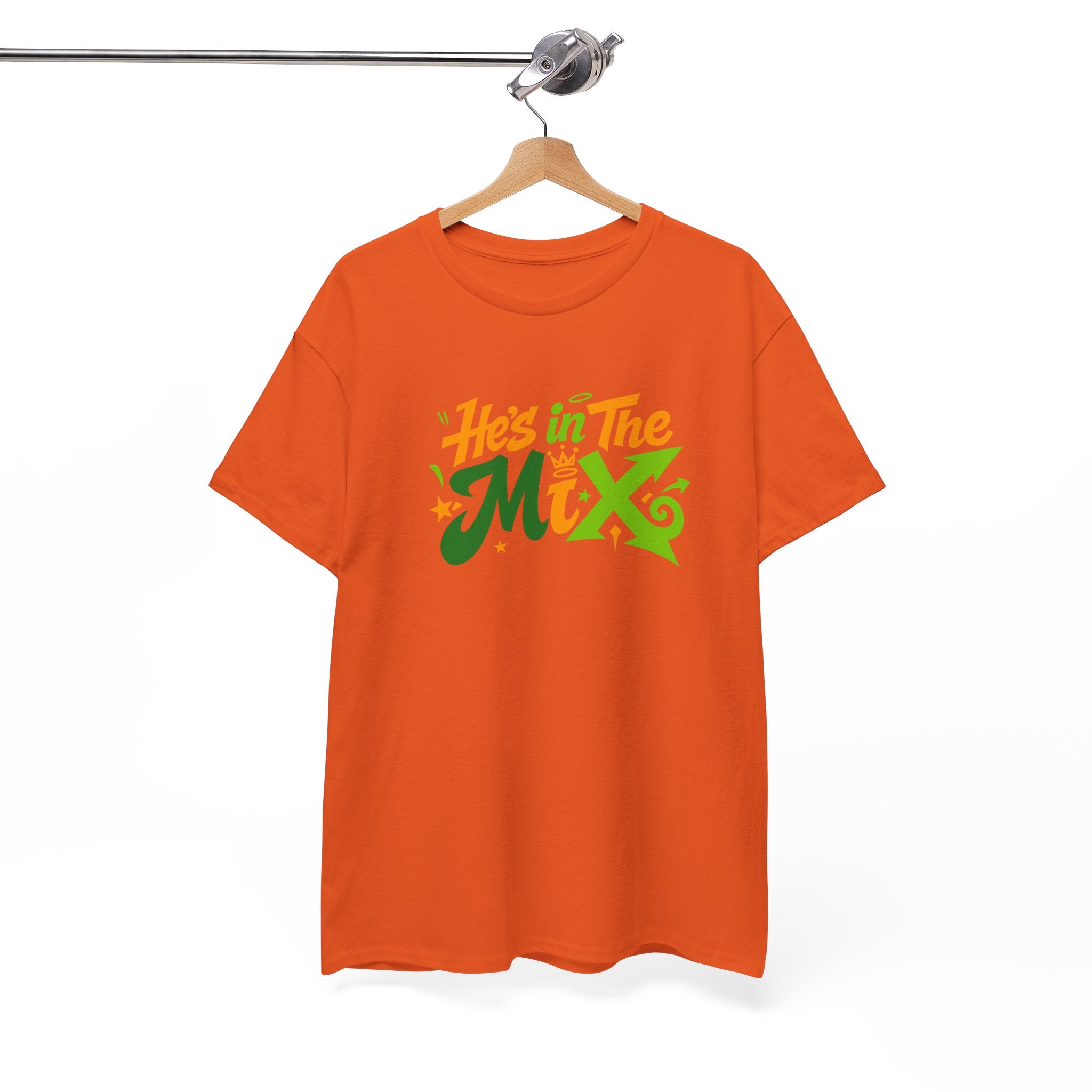 "He's in the Mix" T-Shirt — Retro Green & Orange DJ/Music Tee