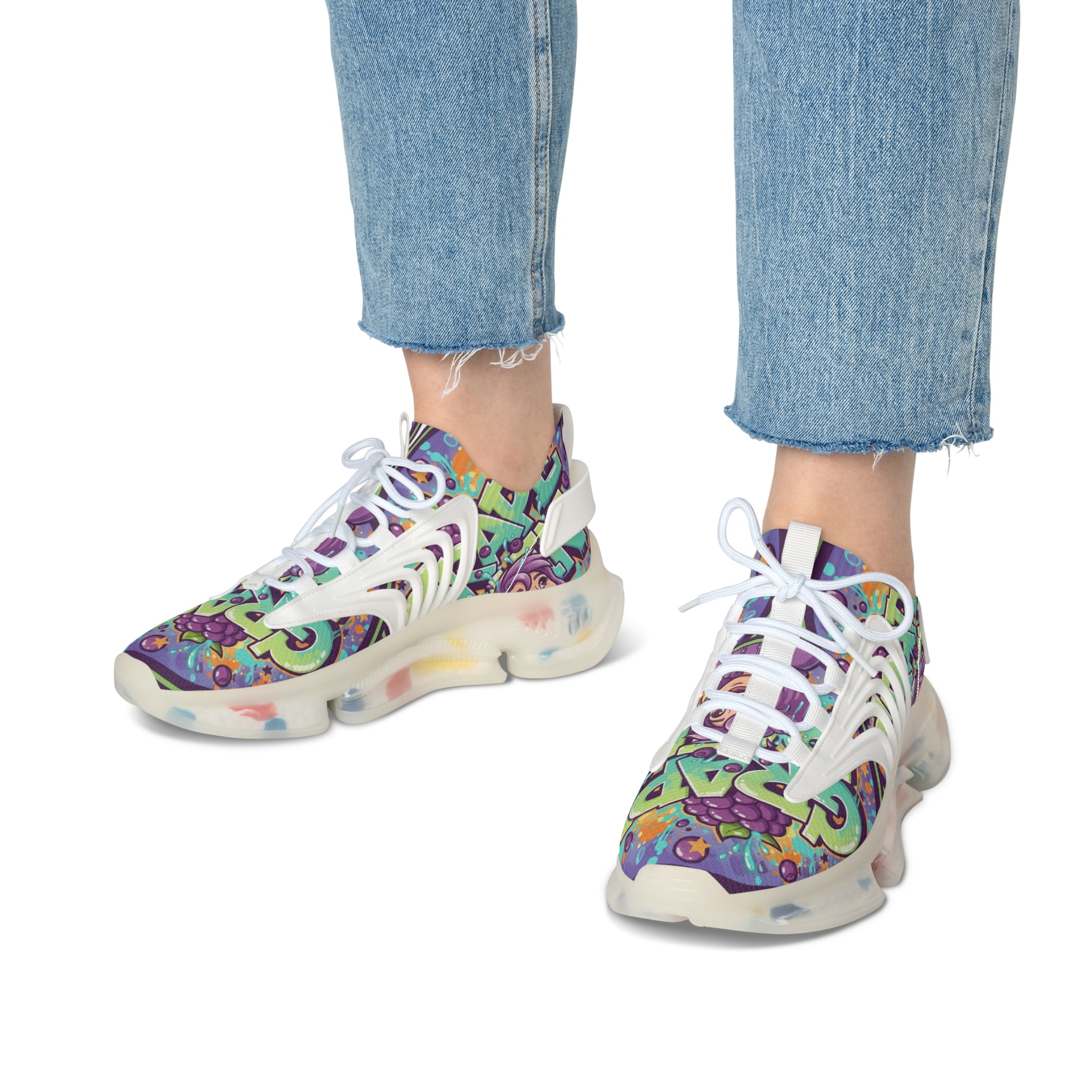 Grape Graffiti Mesh Sneakers — " Grape Run" Colorful Streetwear Athletic Shoes