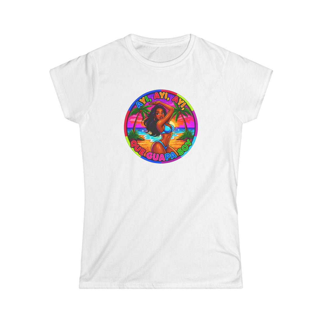 Vintage Tropical Surf T-Shirt — "Ayi, Ayi Ayi Que Guapa Soy"  Retro Beach Graphic