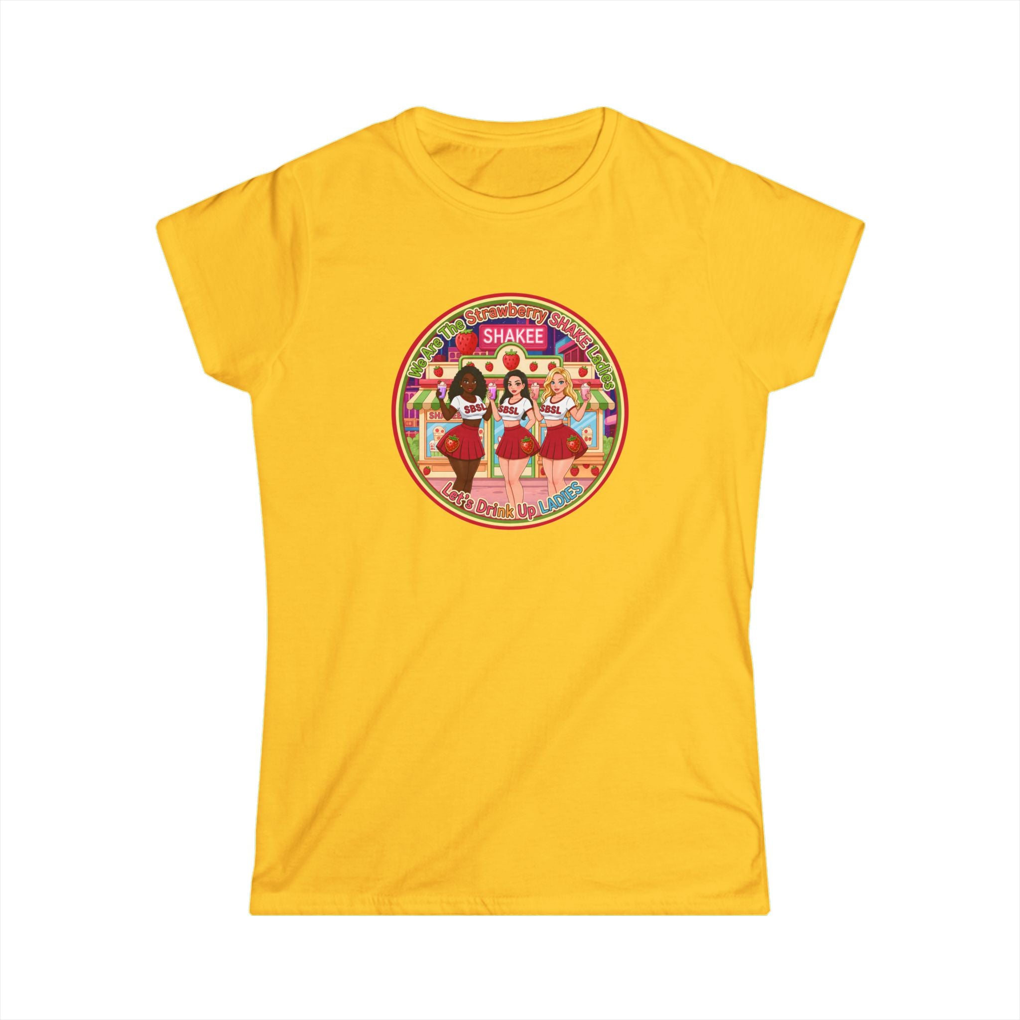 Retro Girl Group Tee — "We Are The Strawberry Shake Ladies" Vintage K-Pop Style Graphic Shirt