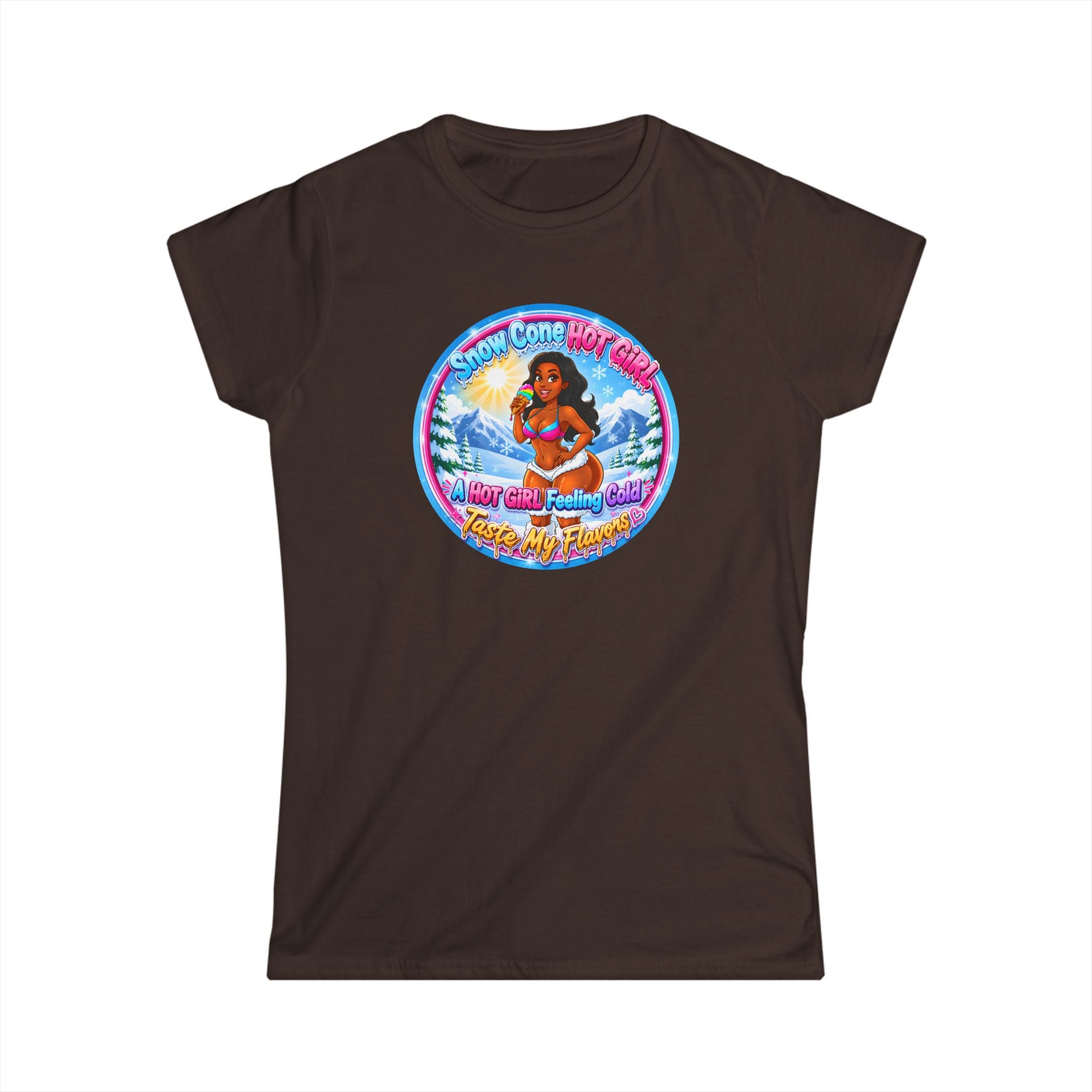 T-Shirt — Retro Beach Pinup Tee with ''Snow Cone Hot Girl" Tropical Graphic