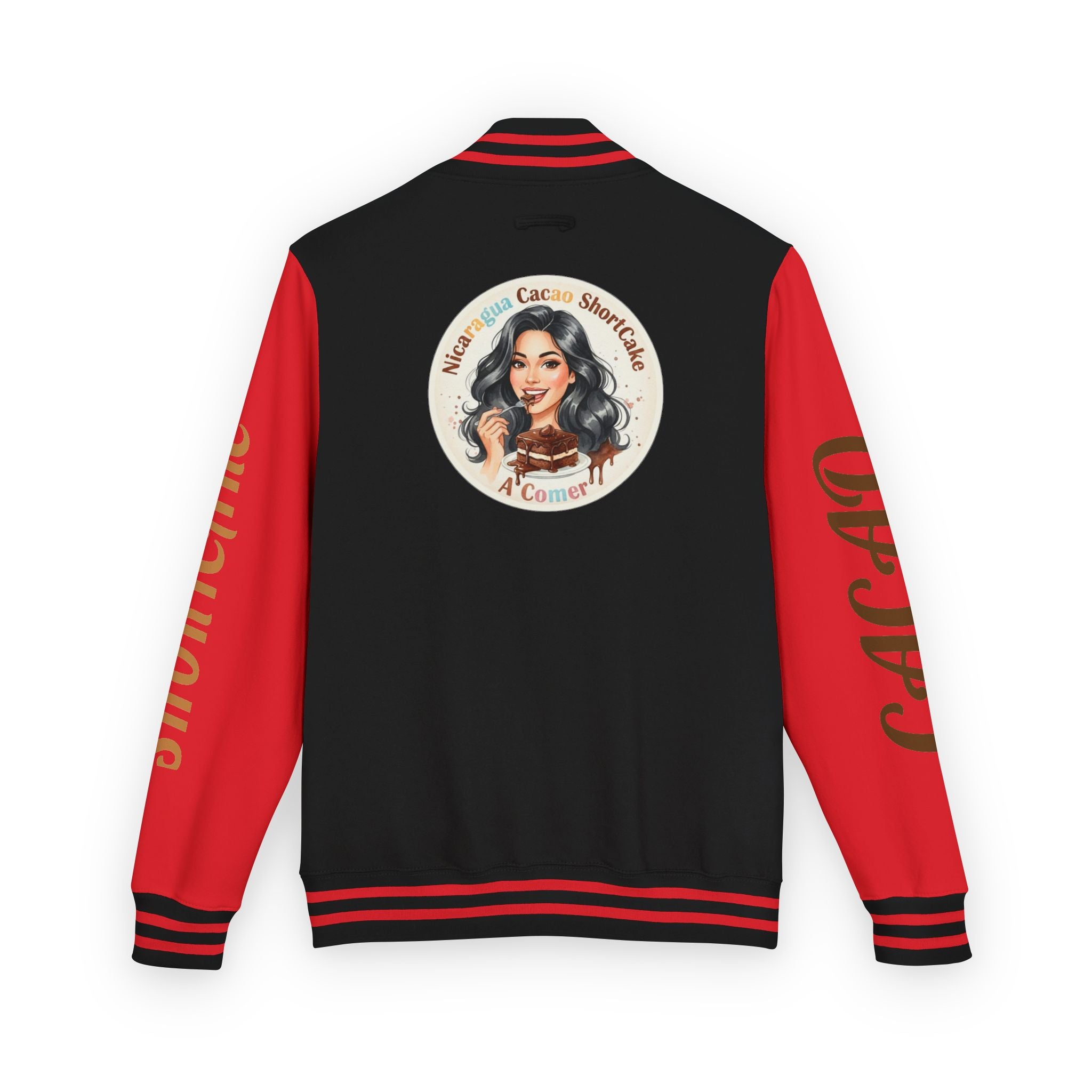 Vintage Pin-Up Letterman Jacket — " Nicaragua Cacao Shortcake " Retro Logo Varsity Jacket