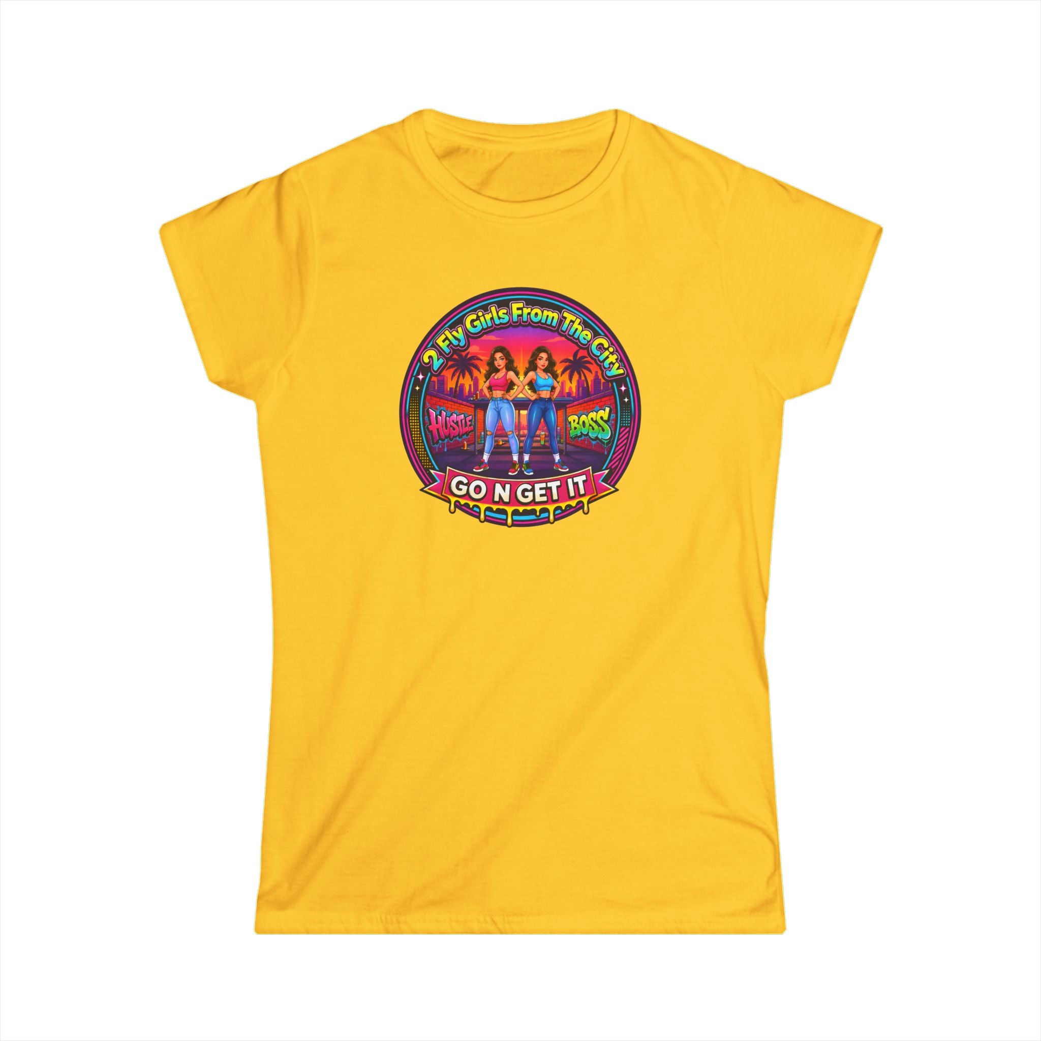 Go N Get It Women’s Tee — “2 Fly Girls From The City" ” Retro Graphic Shirt