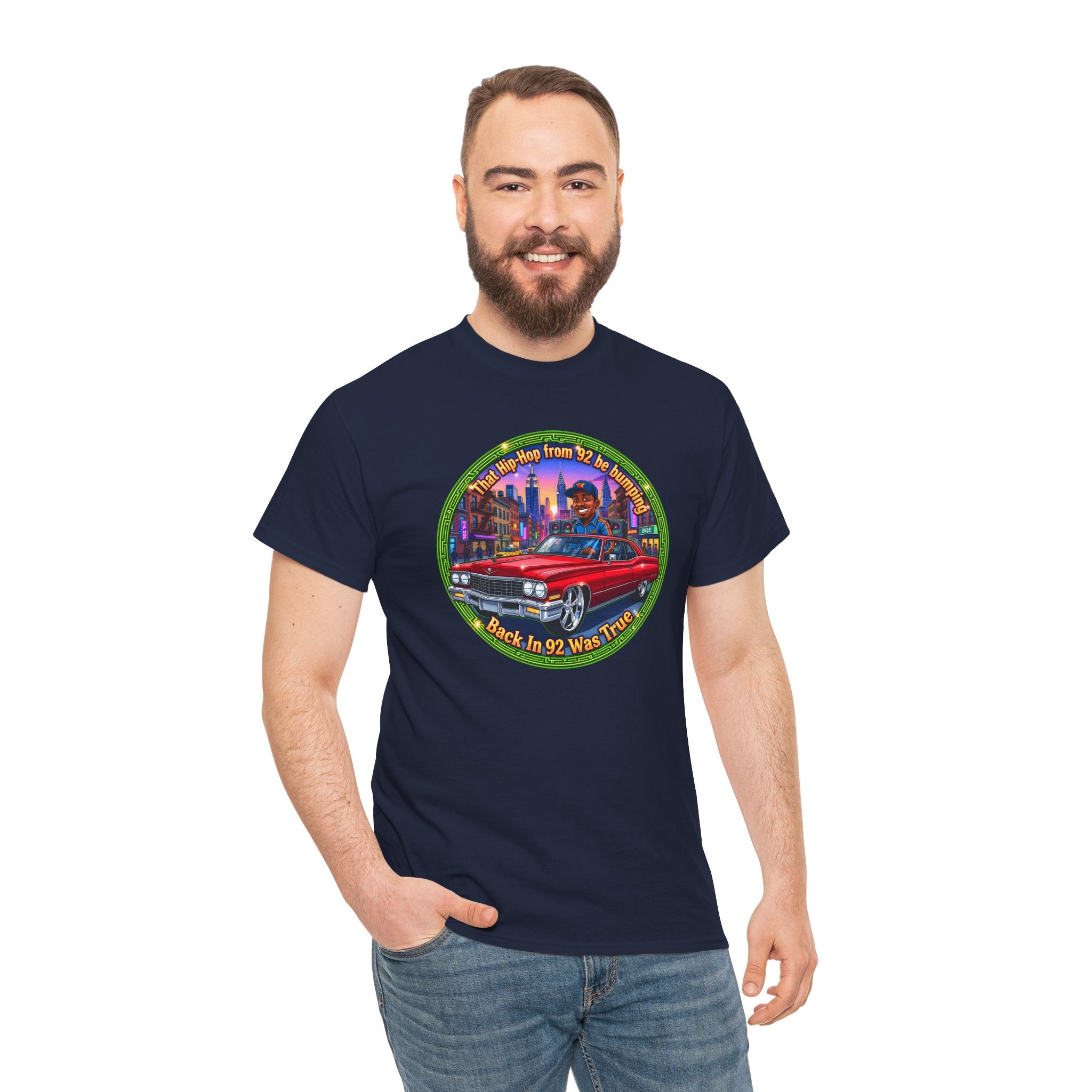 Vintage Red Convertible T-Shirt – “That Hip-hop From 92 Be Bumping" Retro City Cruise Tee