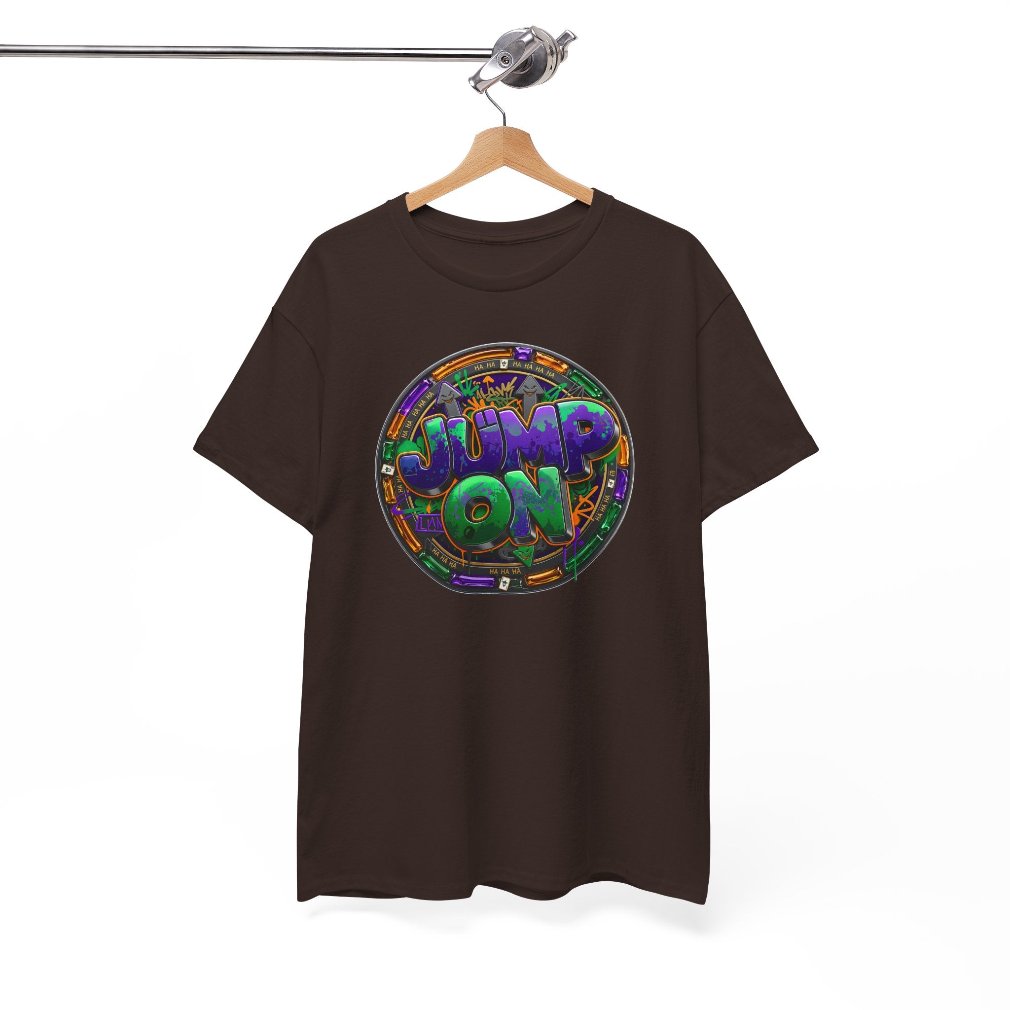 " Jump On" Circle Graphic Tee — Retro Neon Streetwear T-Shirt
