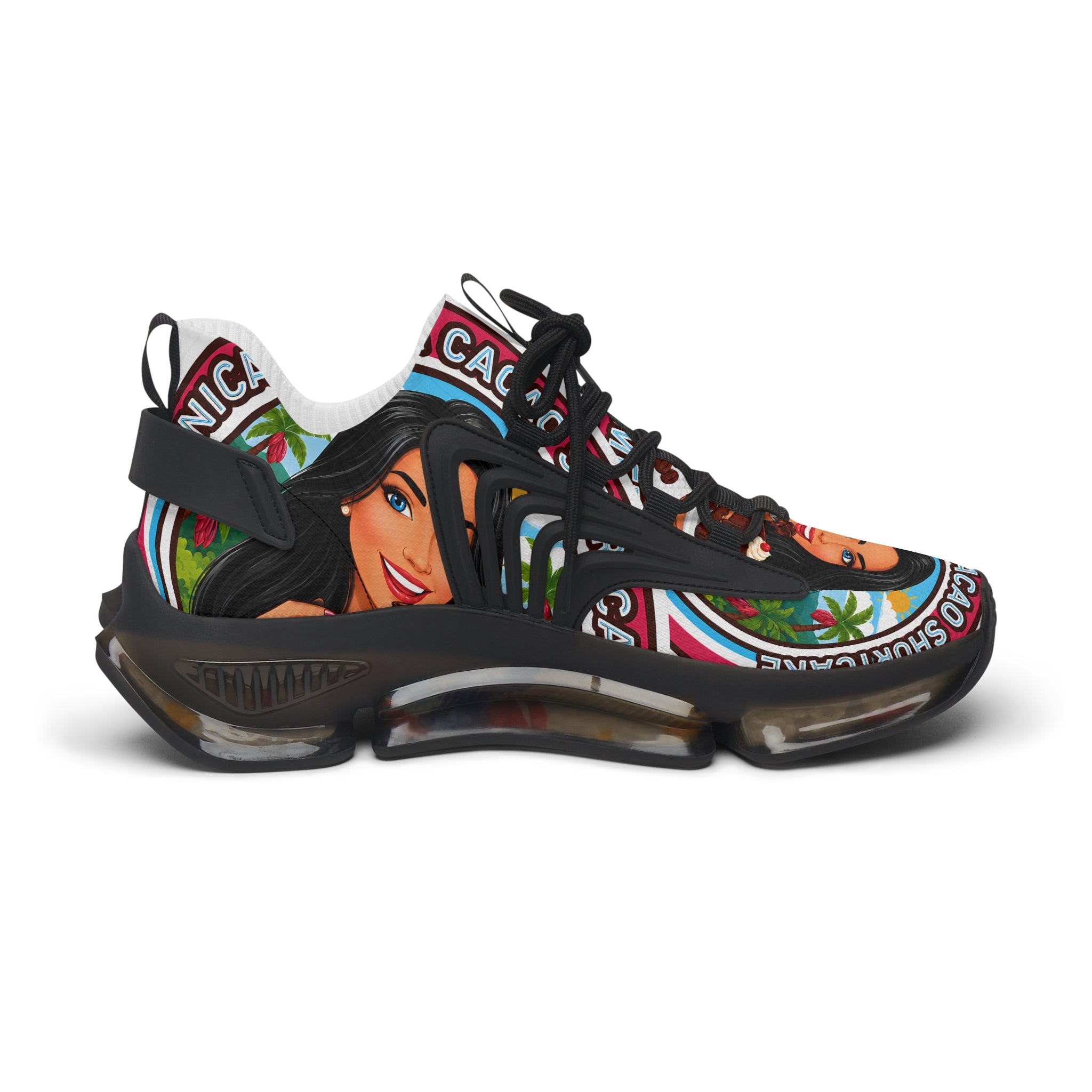 Women’s Mesh Sneakers — Retro "Nicaragua Cacao Shortcake" Graphic Athletic Shoes