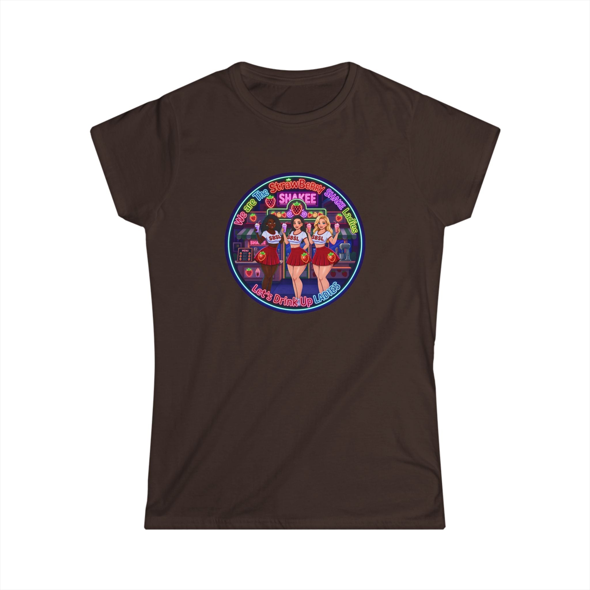 Women's Tee — Retro Pinup 'We Are The Strawberry Shake Ladies"' Band Graphic Tee