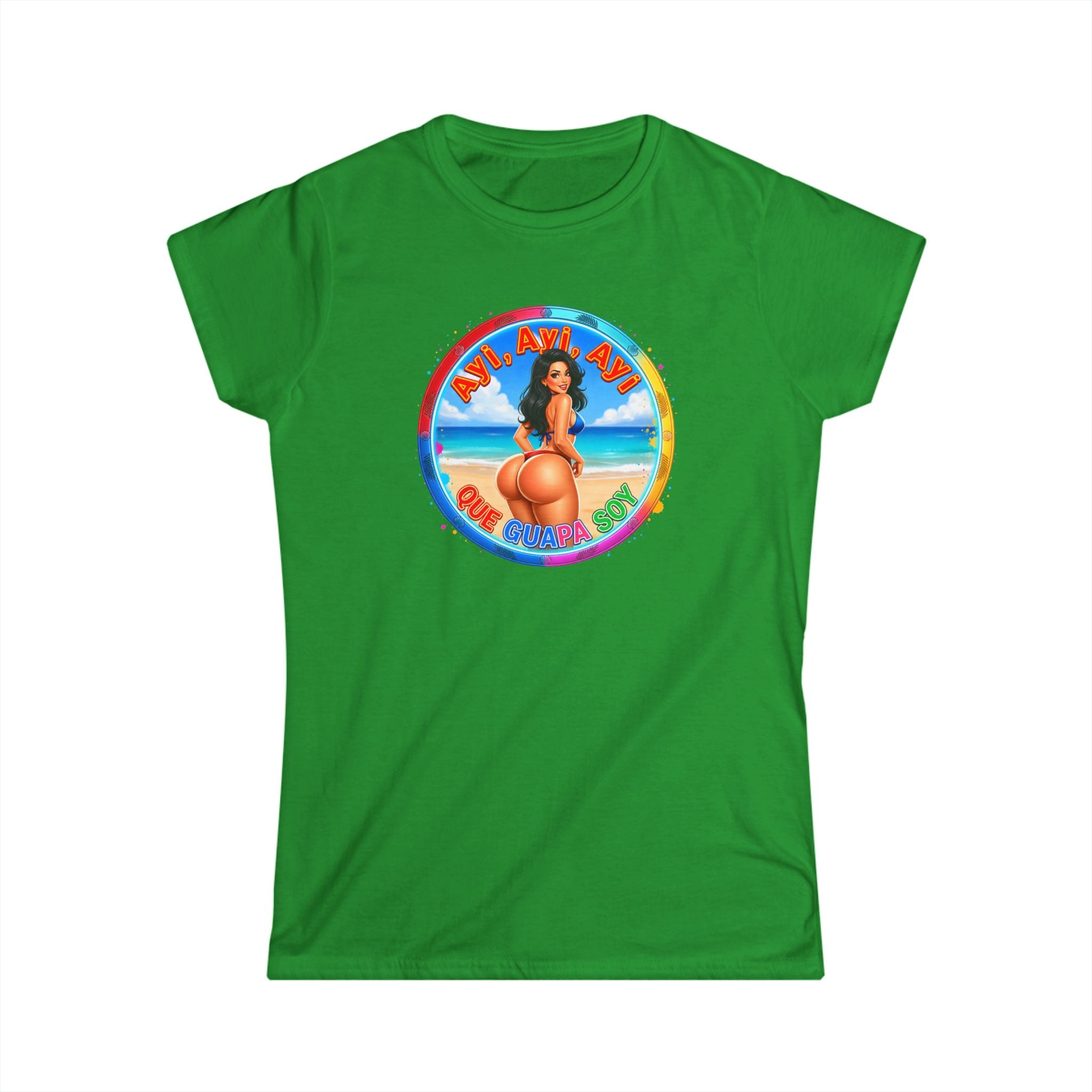 Women's Tee - Retro Beach Bikini Graphic "Ayi Ayi Ayi Que Guapa Soy"