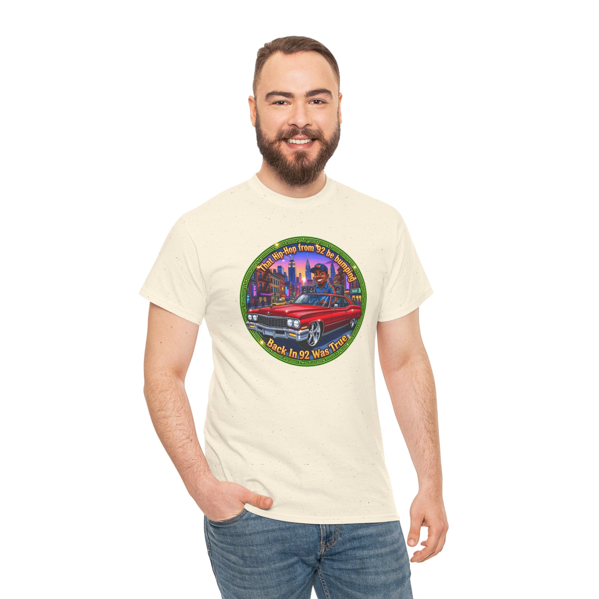 Vintage Red Convertible T-Shirt – “That Hip-hop From 92 Be Bumping" Retro City Cruise Tee