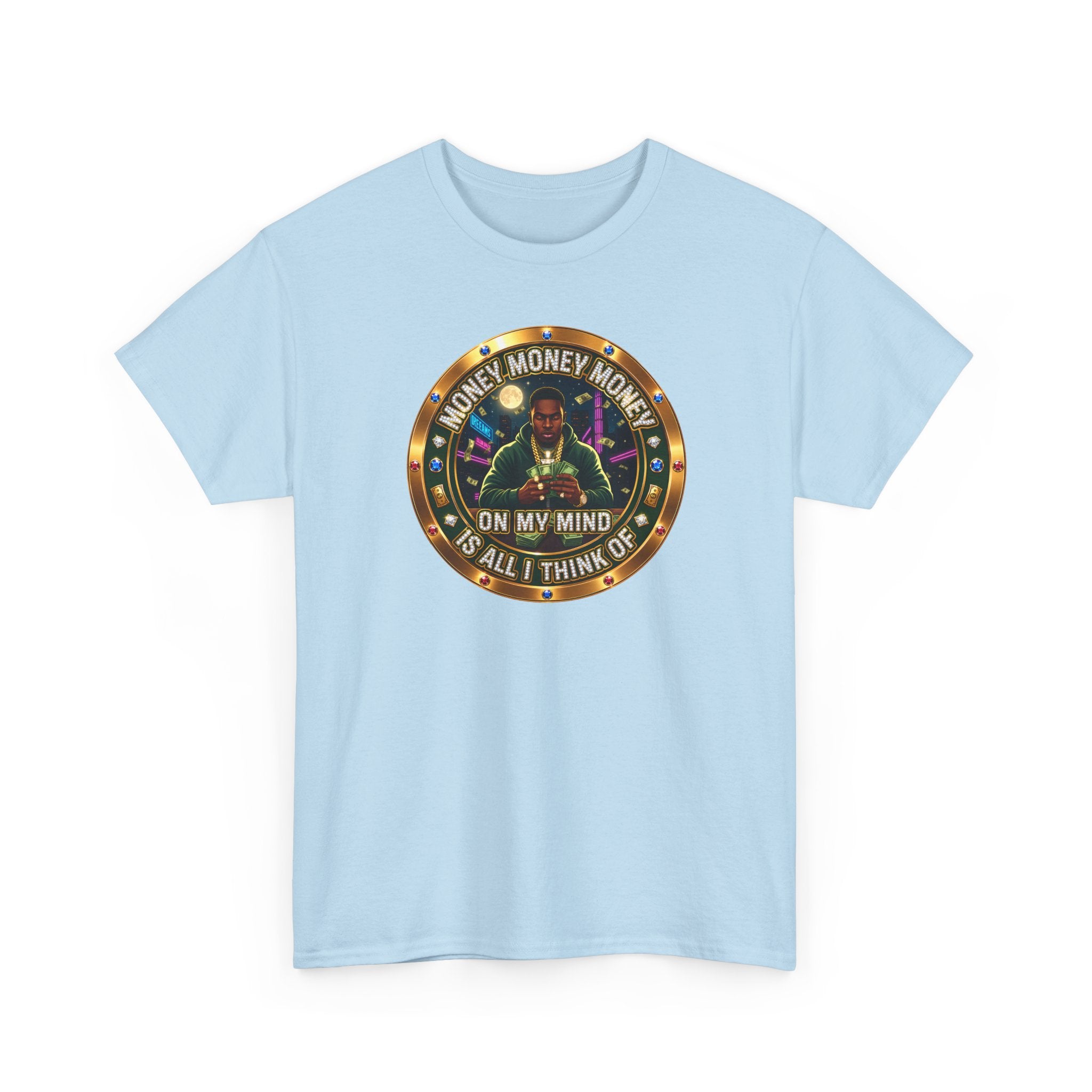 "Money On My Mind" Graphic Tee — Retro Casino Coin Design