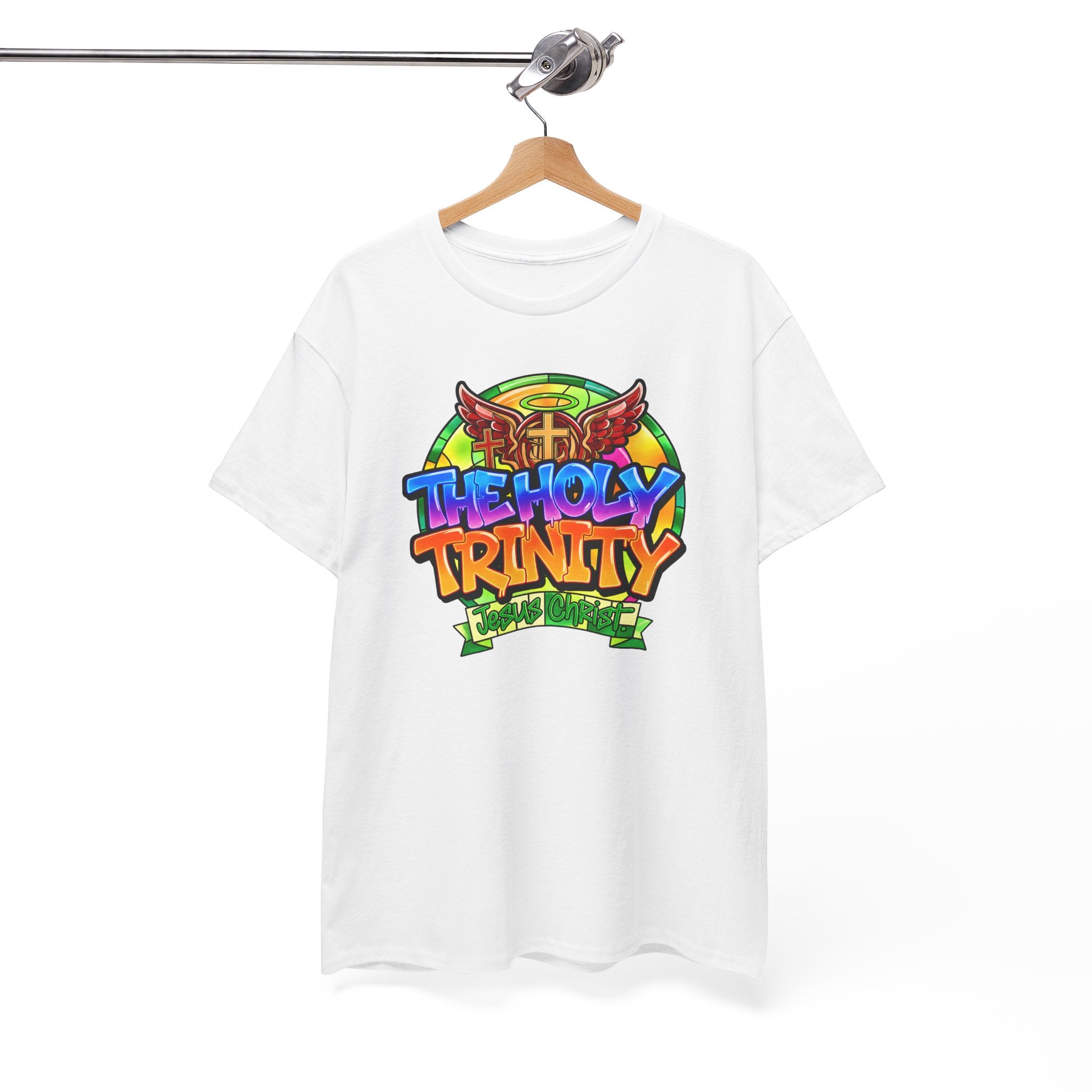 Holy Trinity Graphic Tee — Colorful Faith-Inspired Streetwear T-Shirt