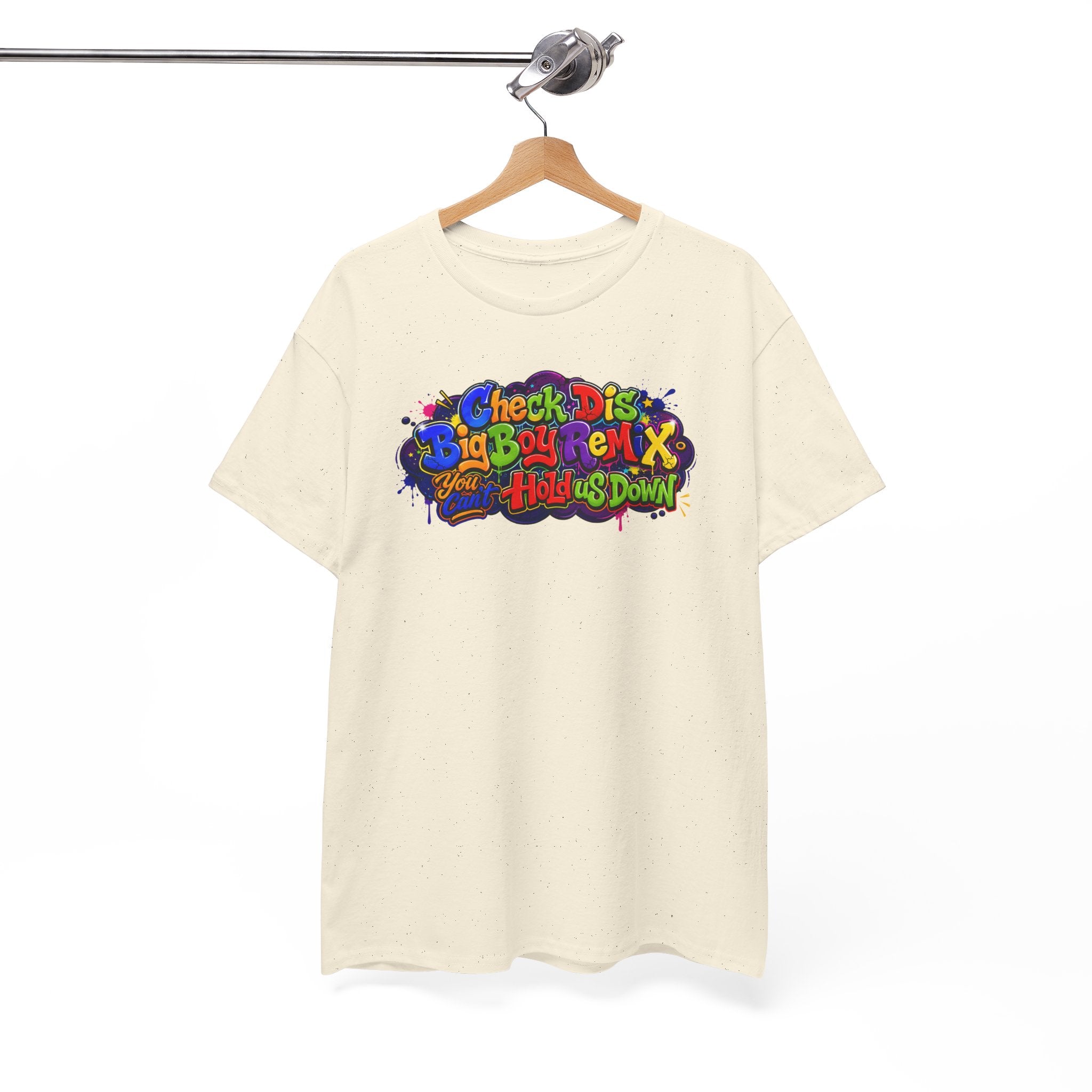Graphic Tee — Colorful 'Check Dis Big Boy Remix' Retro Street Art T-Shirt
