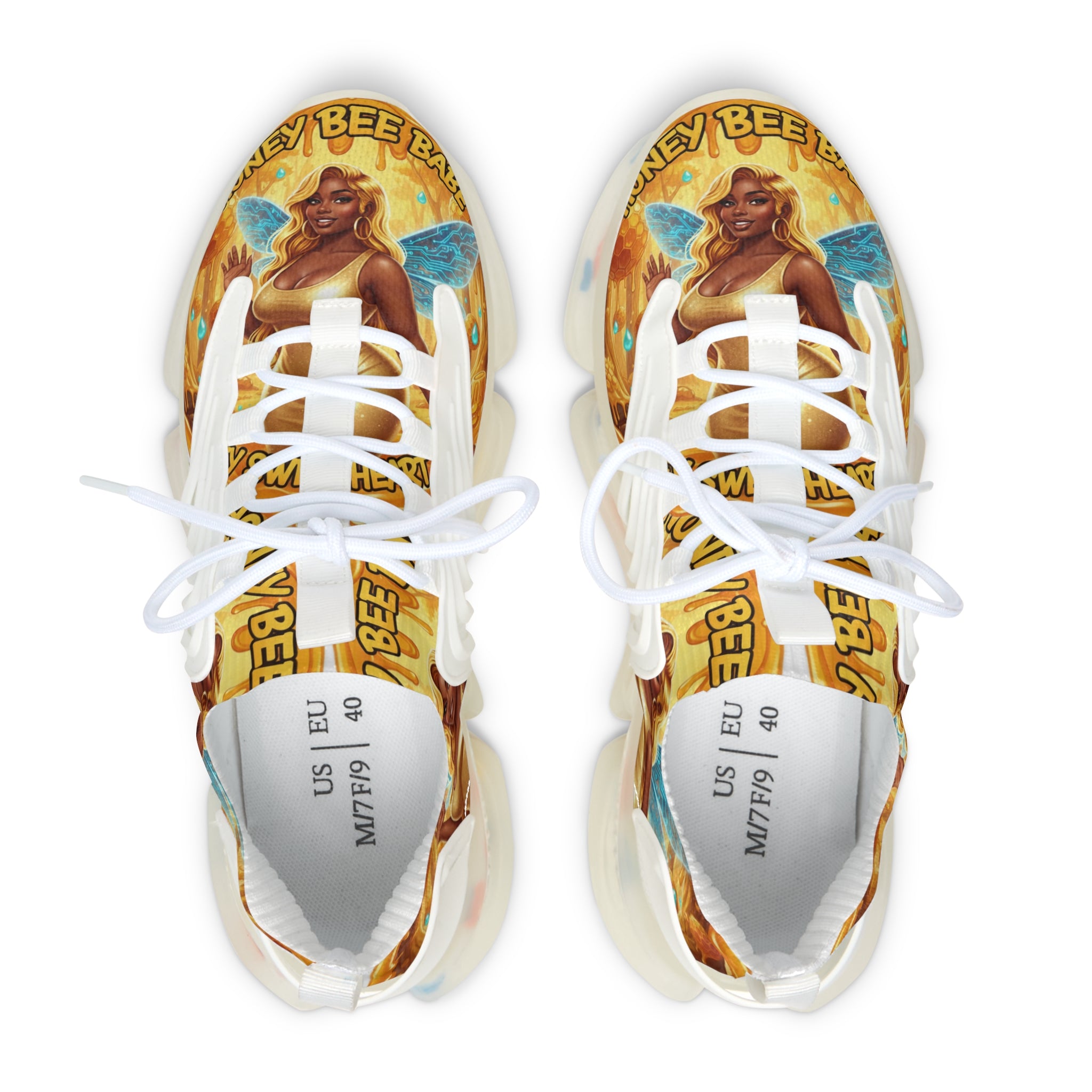 Women's Mesh Sneakers —"Honey Bee Bae" Golden Bee Fairy Graphic Athletic Shoes