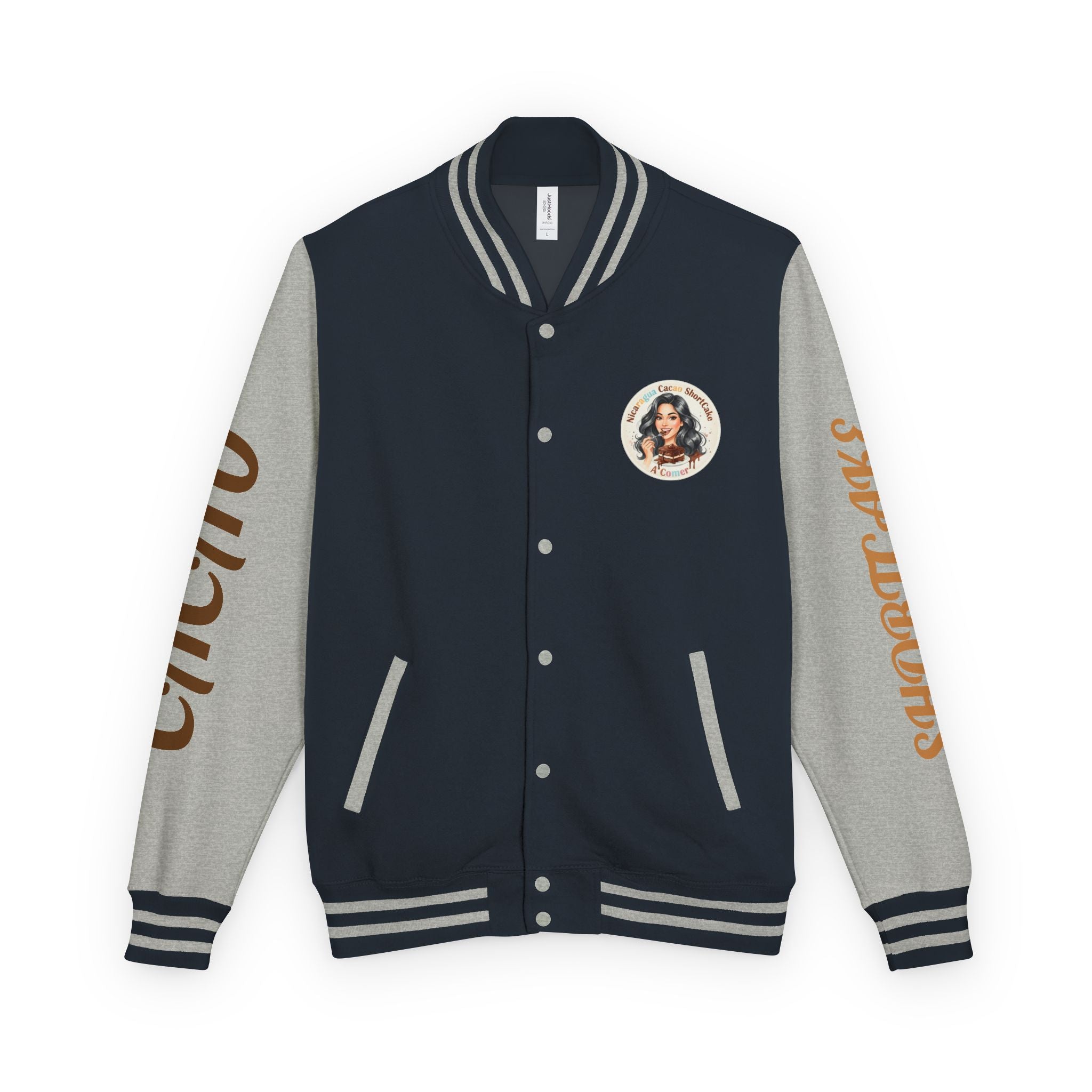 Vintage Pin-Up Letterman Jacket —Cacao Chocolate Shortcake Retro Logo Varsity Jacket