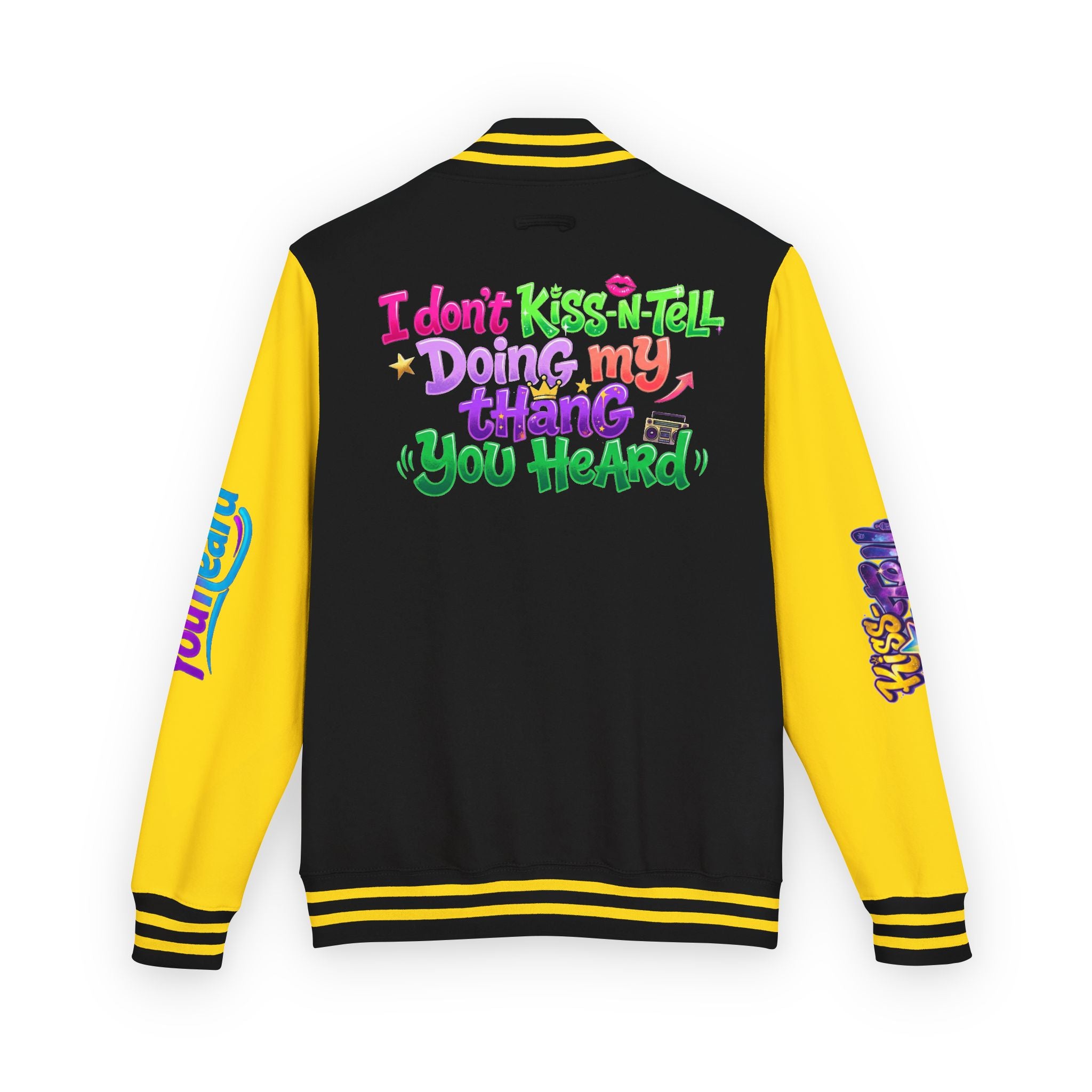 Letterman Jacket — "I Don't Kiss-N-Tell, Doing My Thang You Heard" Colorful Streetwear