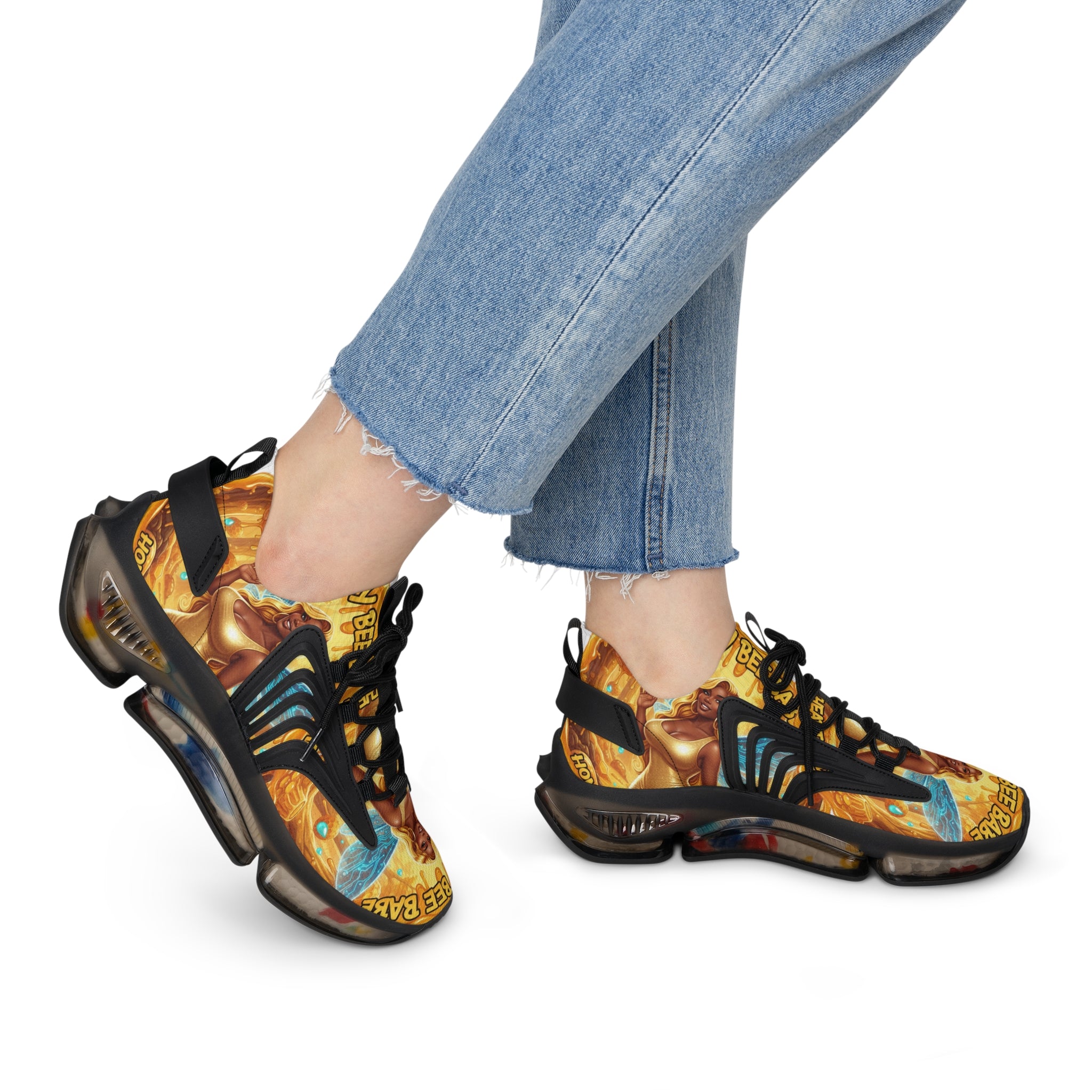 Women's Mesh Sneakers —"Honey Bee Bae" Golden Bee Fairy Graphic Athletic Shoes