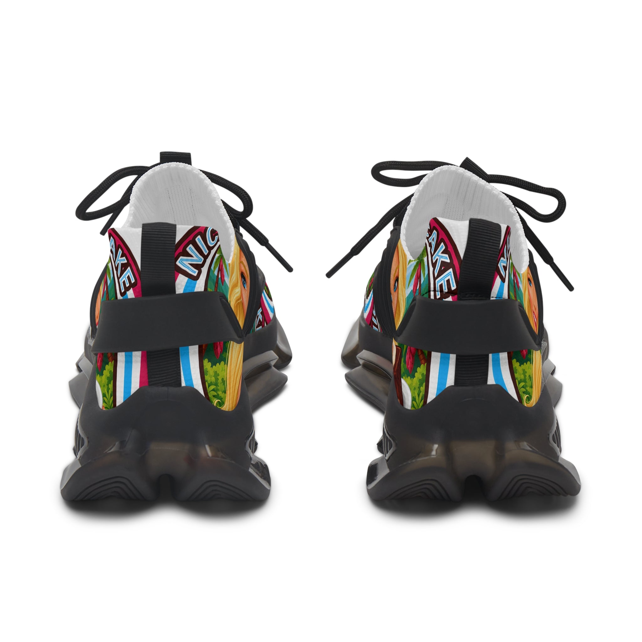 Women's Mesh Sneakers —"  Nicaragua Cacao Shortcake "Colorful Retro Barbie-Inspired Graphic Trainers