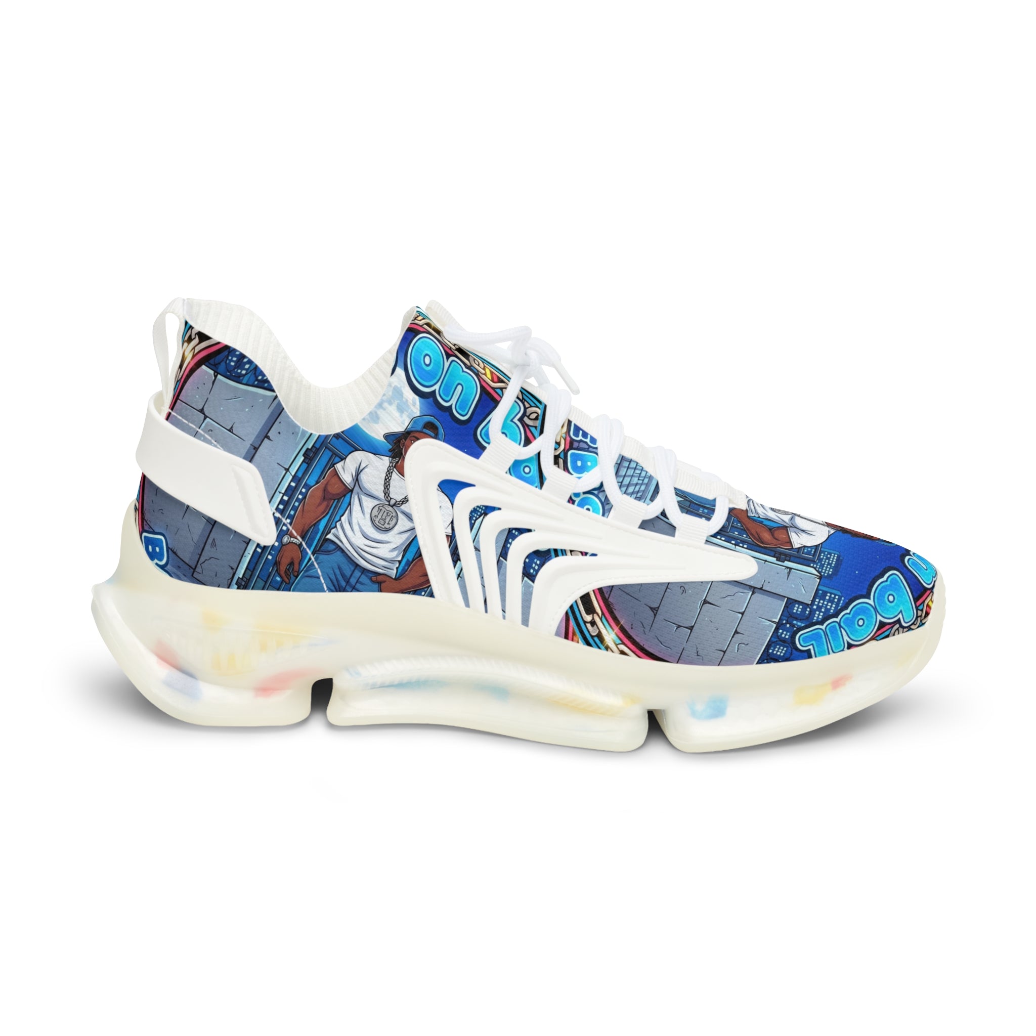 Men's Graphic Mesh Sneakers — " Out On Bail" Street Art Portrait Design