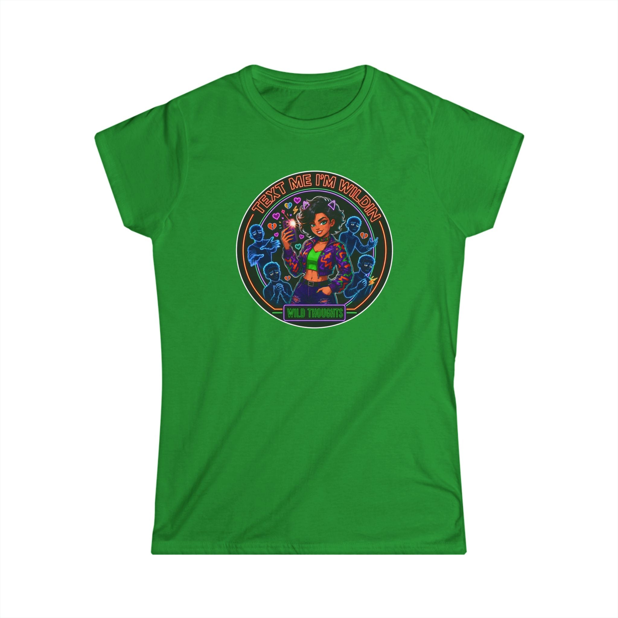 Women's Tee — "Text Me, I'm Wilding" Vibrant Cosmic Girl Graphic