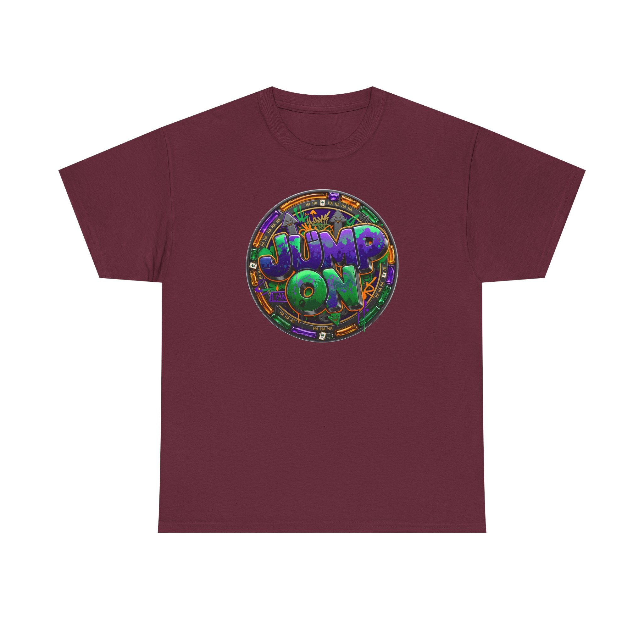 " Jump On" Circle Graphic Tee — Retro Neon Streetwear T-Shirt