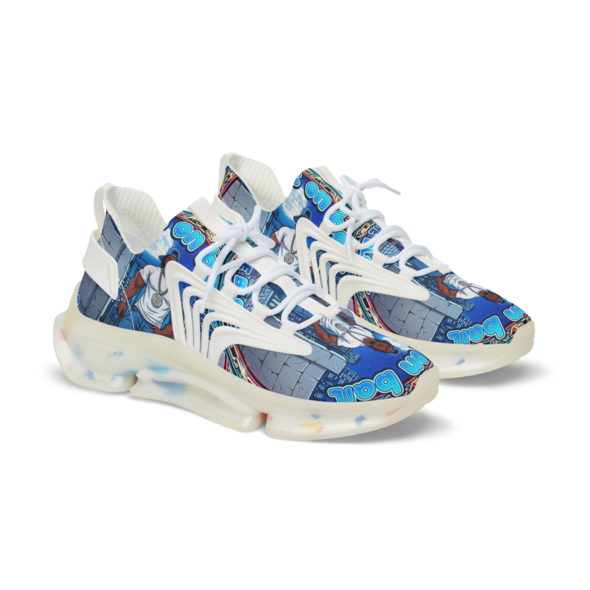 Men's Graphic Mesh Sneakers — " Out On Bail" Street Art Portrait Design