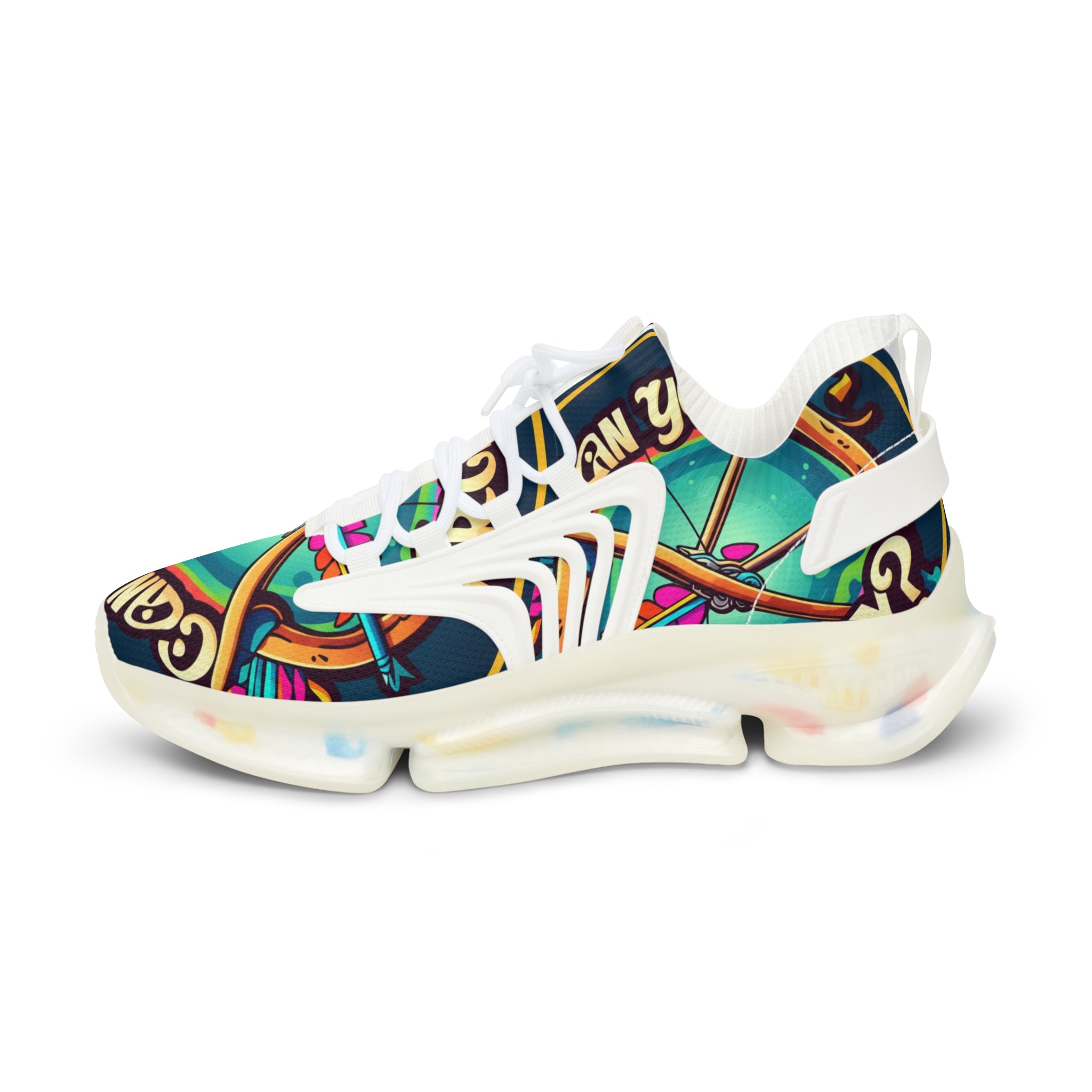 Men's Mesh Sneakers —" Can You Archery "Retro Cosmic Graphic Athletic Shoes