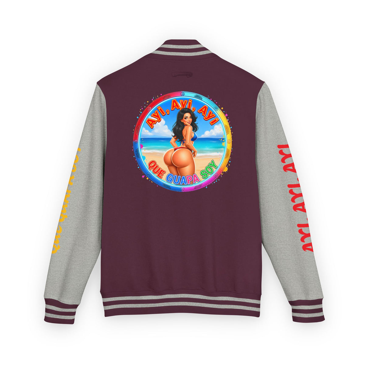 Letterman Jacket – Retro Beach Pinup Varsity Jacket with 'Ayi Ayi Ayi' Graphic