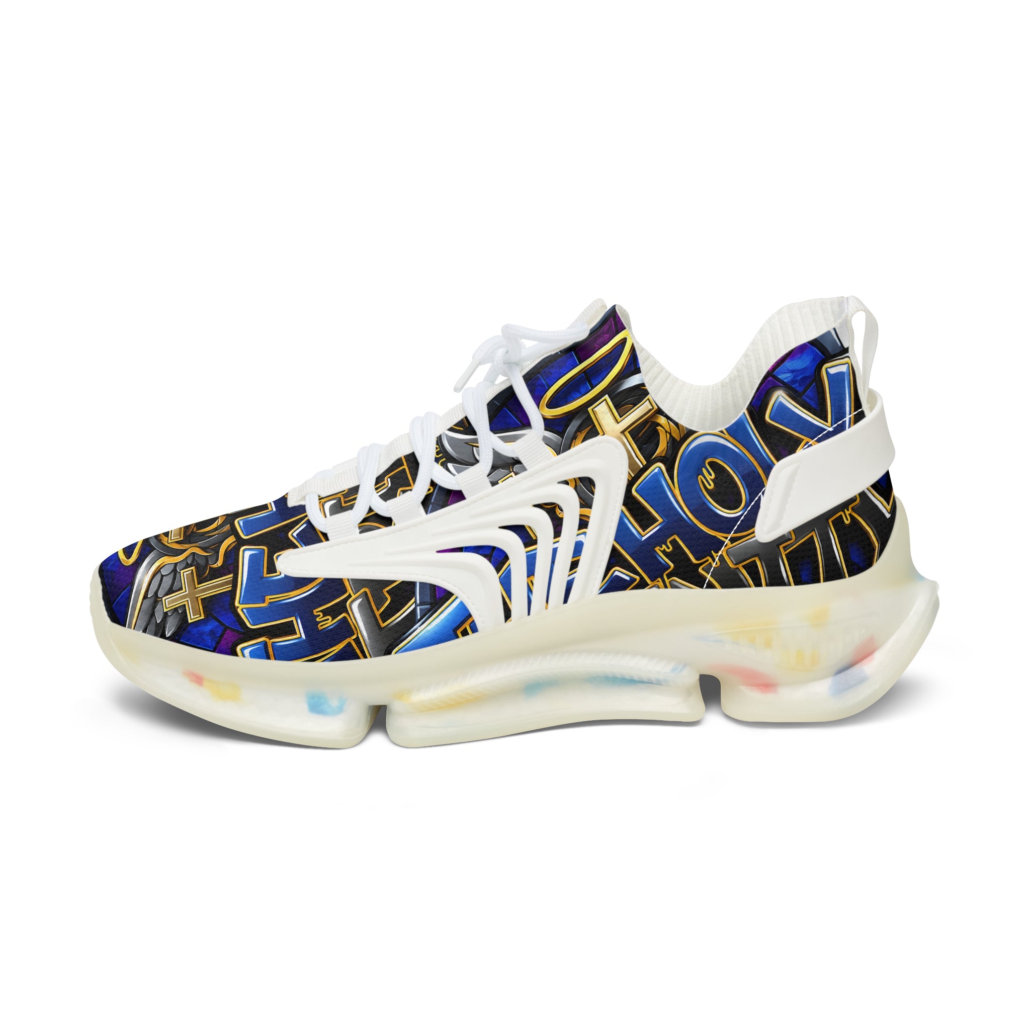 Mesh Sneakers — Bold Graffiti Halo Design for Women